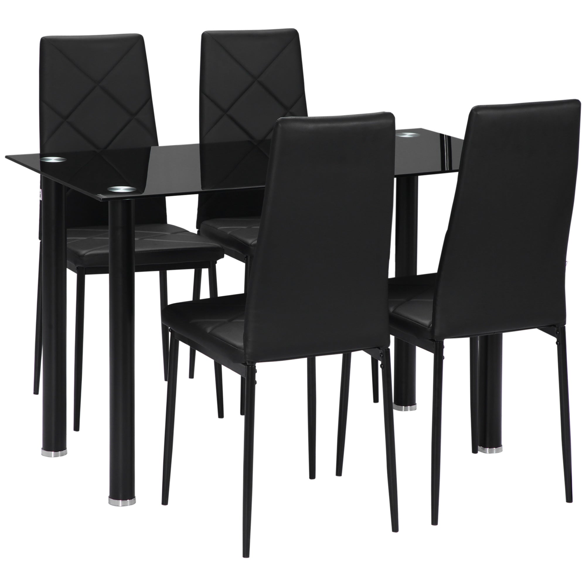 HOMCOM Modern Dining Table Set for 4, Space-Saving 5 Pieces Kitchen Table Set with Rectangle Table and Steel Frame, Black - North Peak Garden Furniture