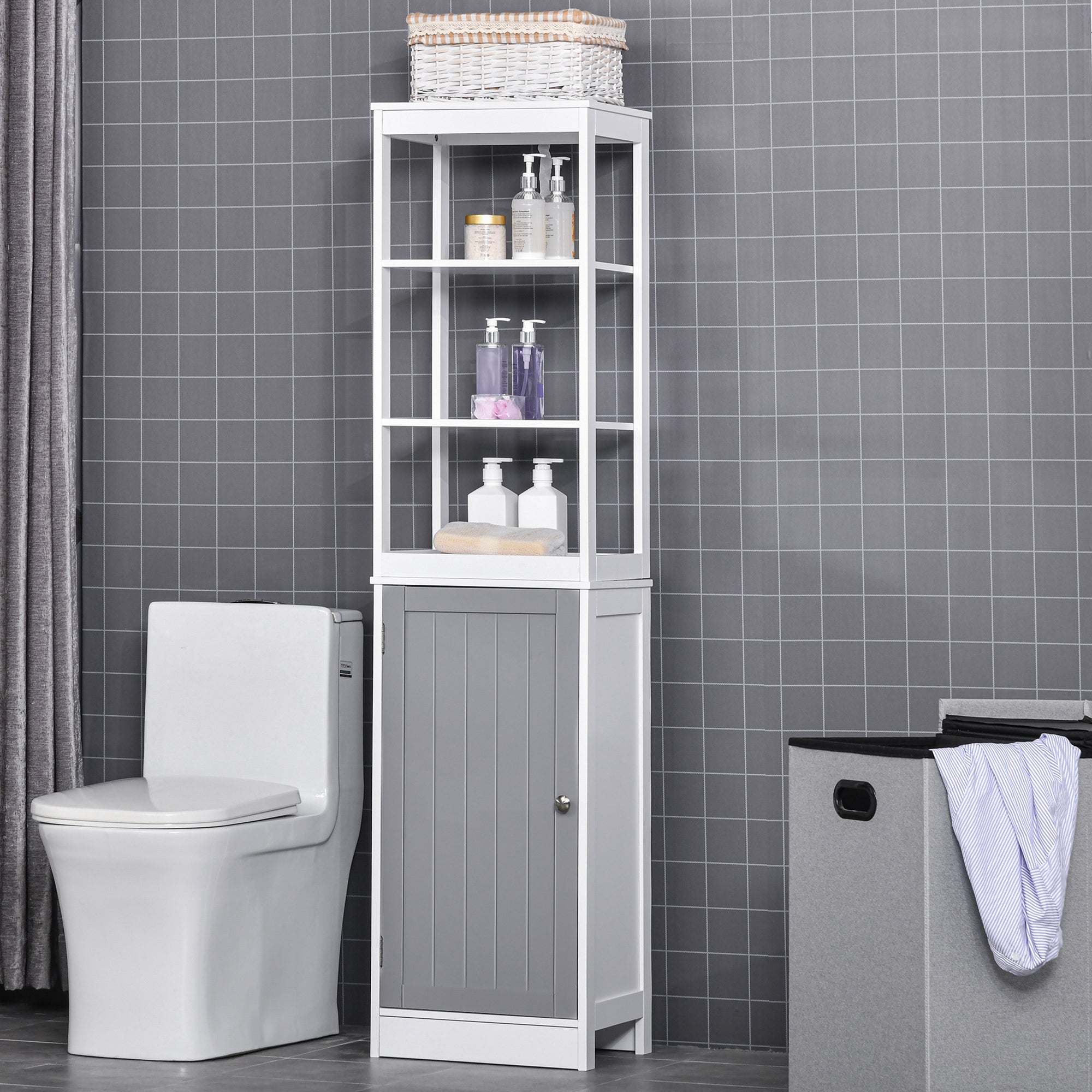 kleankin Tall Bathroom Cabinet Free Standing Slimline Cupboard Tallboy Unit Storage Organiser for Bathroom, Living Room, Kitchen