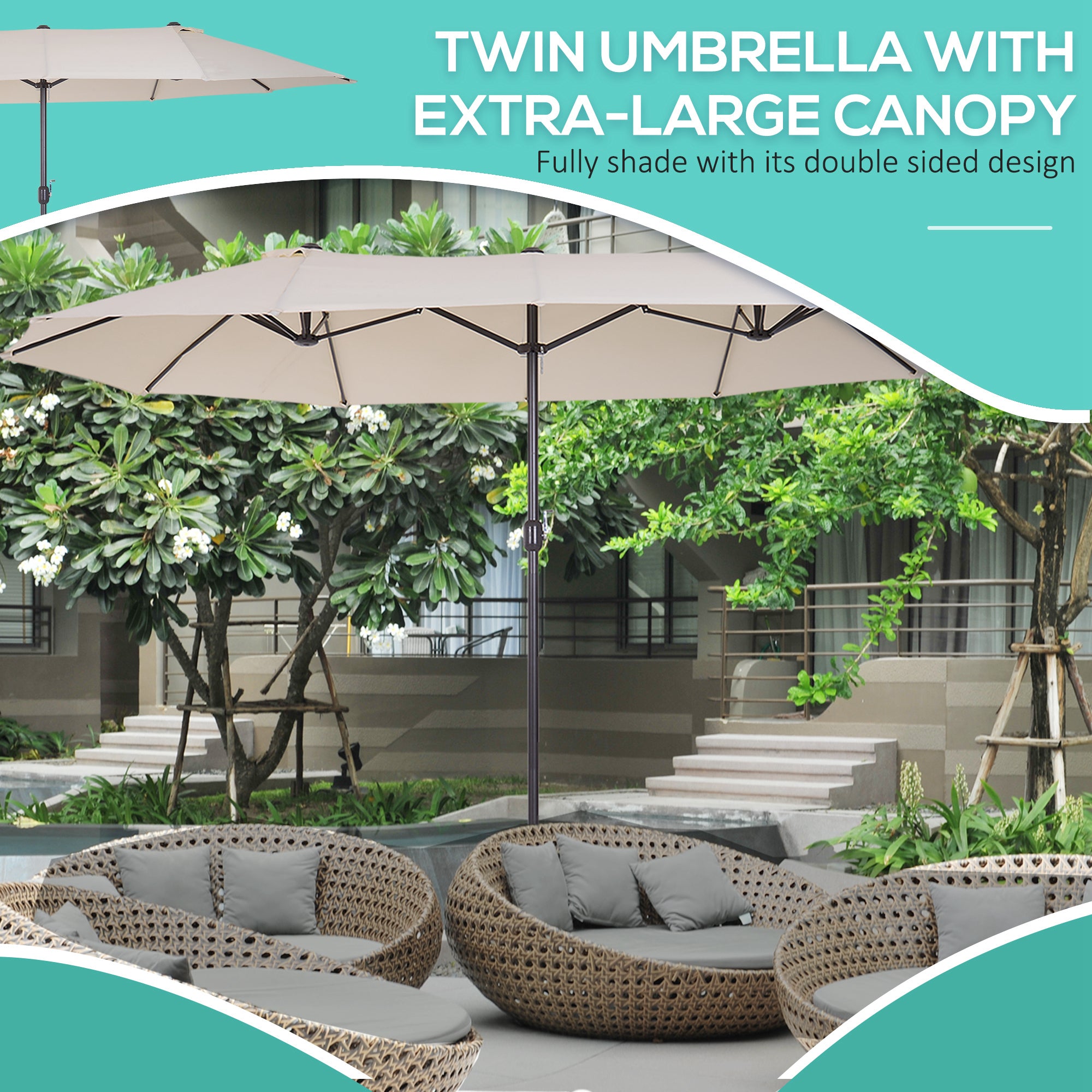 Outsunny 4.6m Double-Sided Patio Parasol Sun Umbrella-Beige - North Peak Garden Furniture
