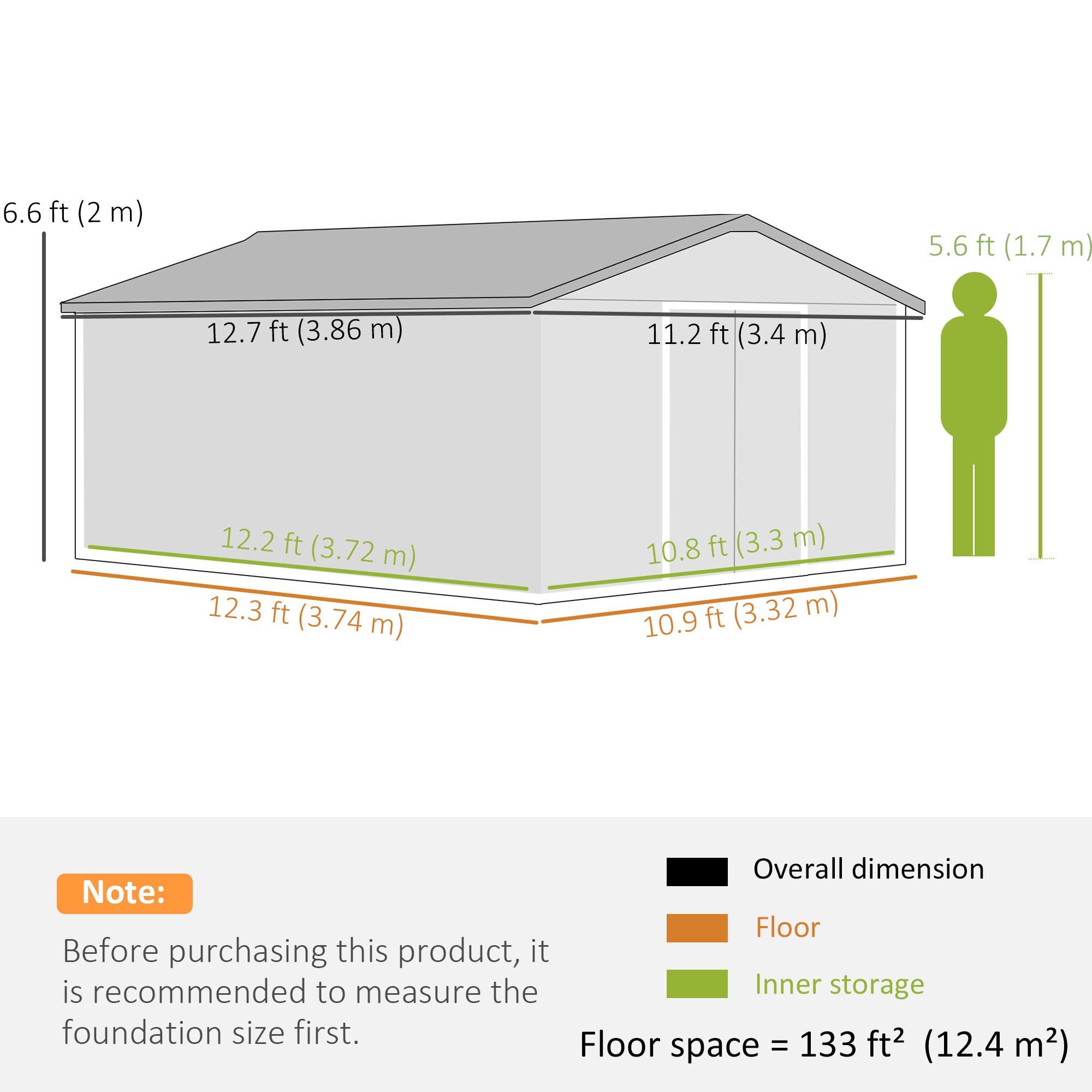 Outsunny 13 x 11ft Metal Garden Shed, Outdoor Storage Tool House with Ventilation Slots, Foundation Kit and Lockable Double Doors, Yellow