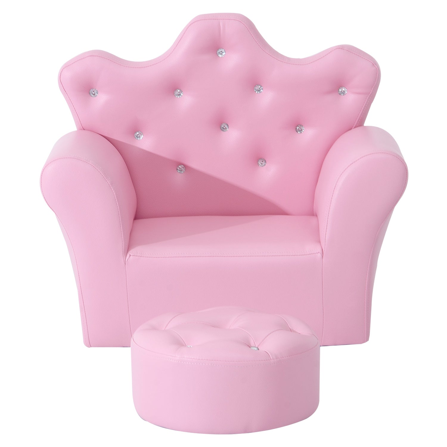 HOMCOM Children Kids Sofa Set Armchair Chair Seat with Free Footstool PU Leather for Girls 58L x 40.5W x 49H cm Pink