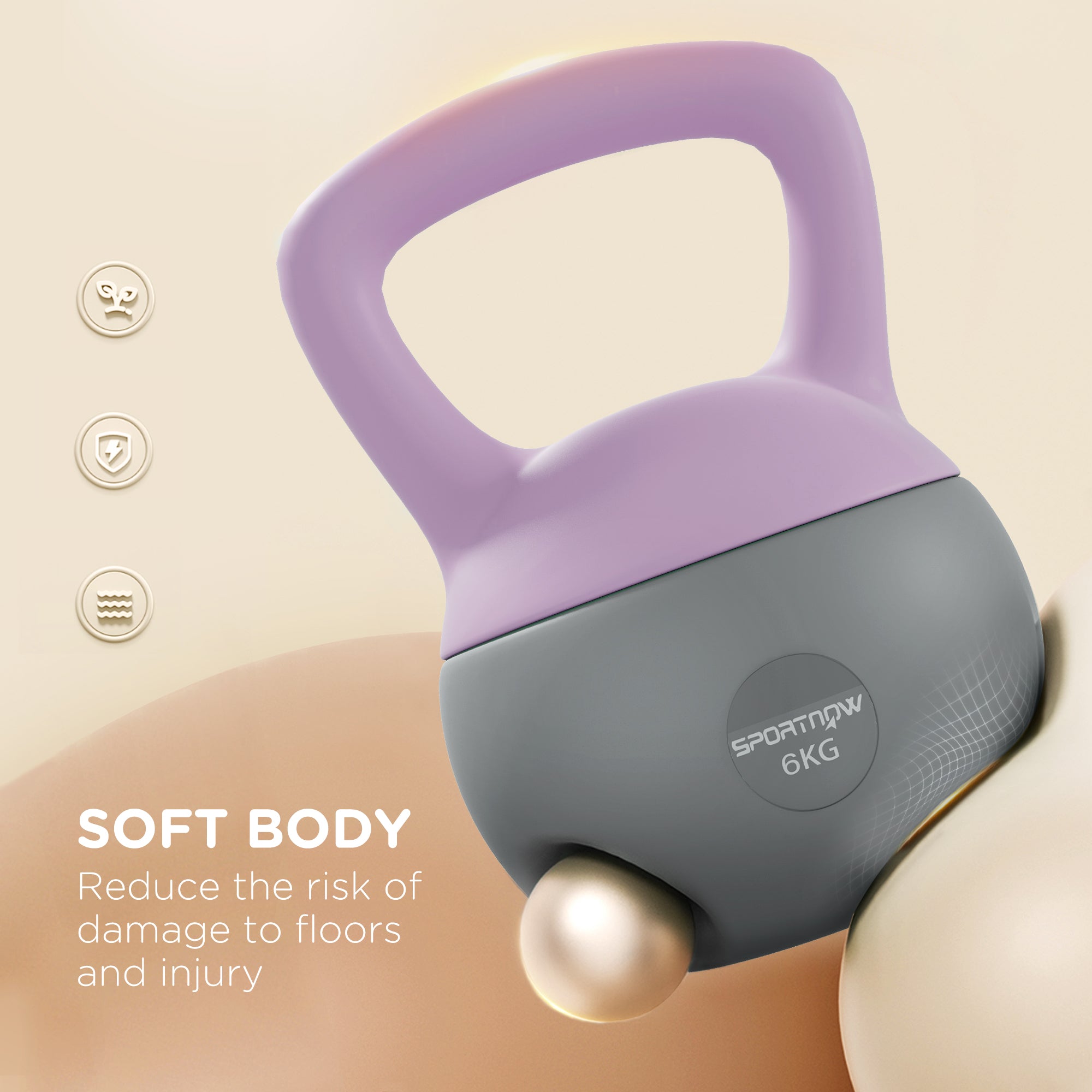 SPORTNOW Soft Kettlebell, 6kg Kettle Bell with Non-Slip Handle for Home Gym Weight Lifting and Strength Training, Purple and Grey