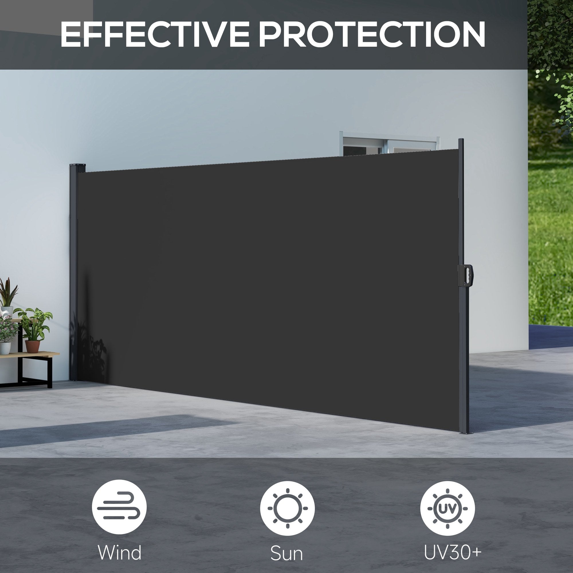 Outsunny Retractable Side Awning, Outdoor Privacy Screen for Garden, Hot Tub, Balcony, Terrace, Pool, 400 x 160cm, Black - North Peak Garden Furniture