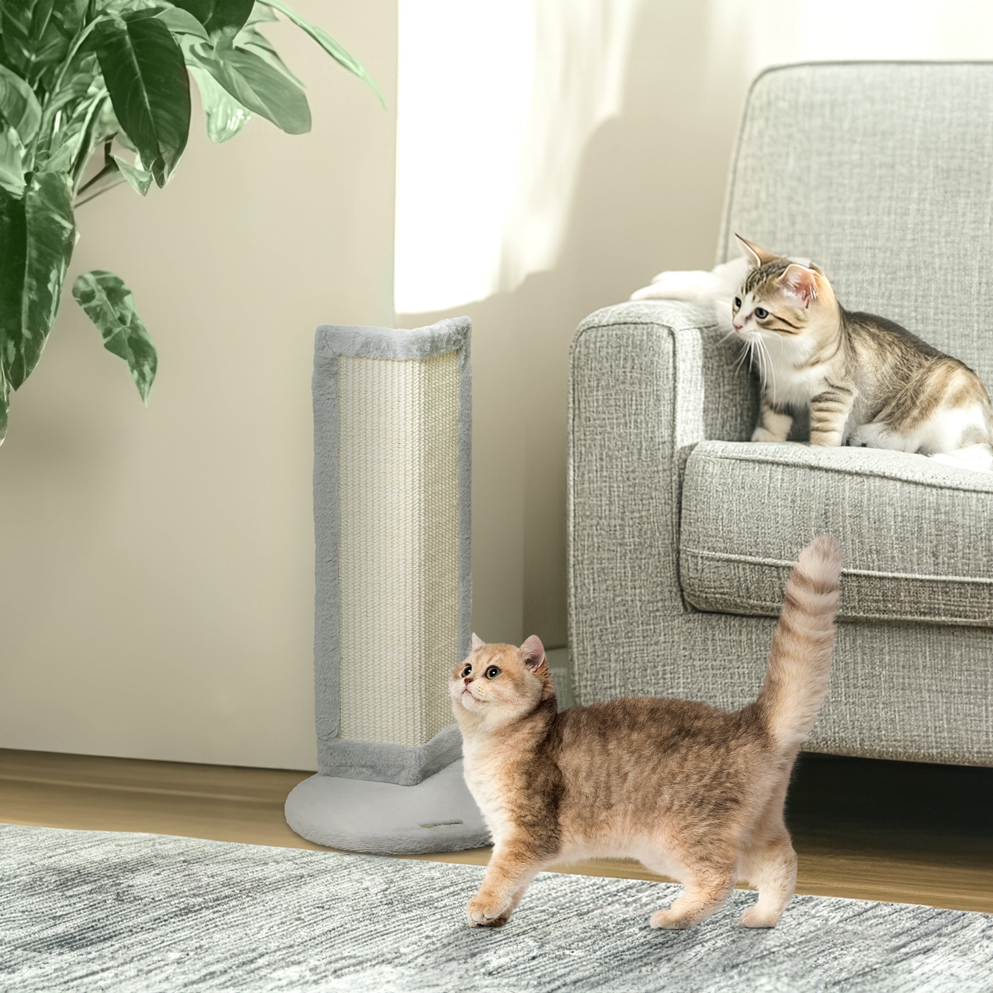 PawHut 56cm Corner Cat Scratching Post with Sisal Scratching Pad, Grey