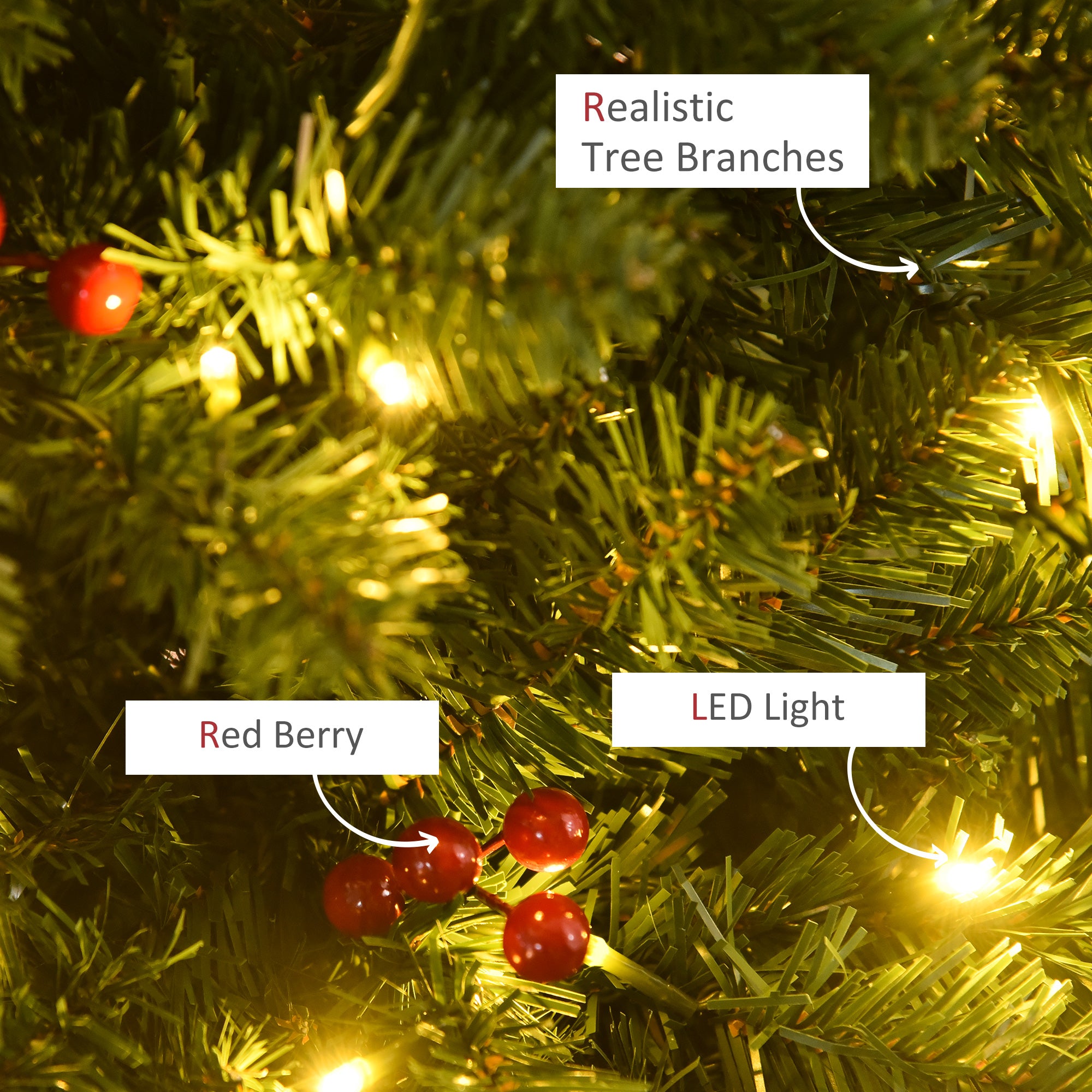 HOMCOM 5FT Prelit Artificial Pencil Christmas Tree with Warm White LED Light, Red Berry, Holiday Home Xmas Decoration, Green - North Peak Garden Furniture