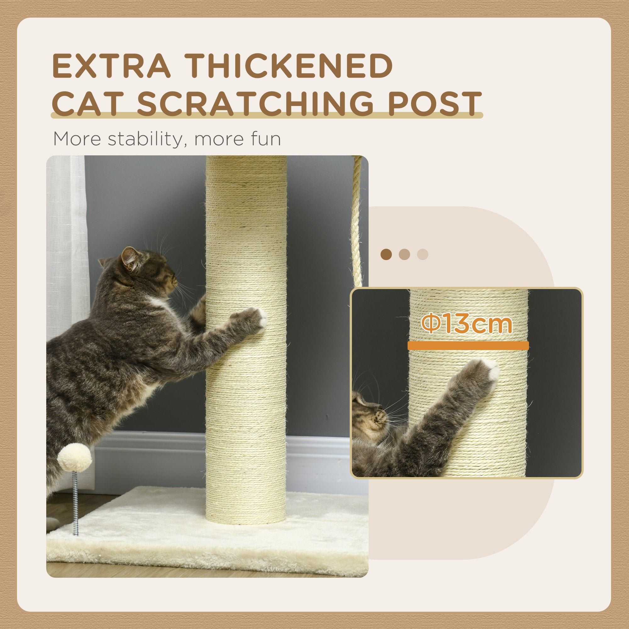 PawHut Cat Tree, with Sisal Wrapped Scratching Post - Cream - North Peak Garden Furniture