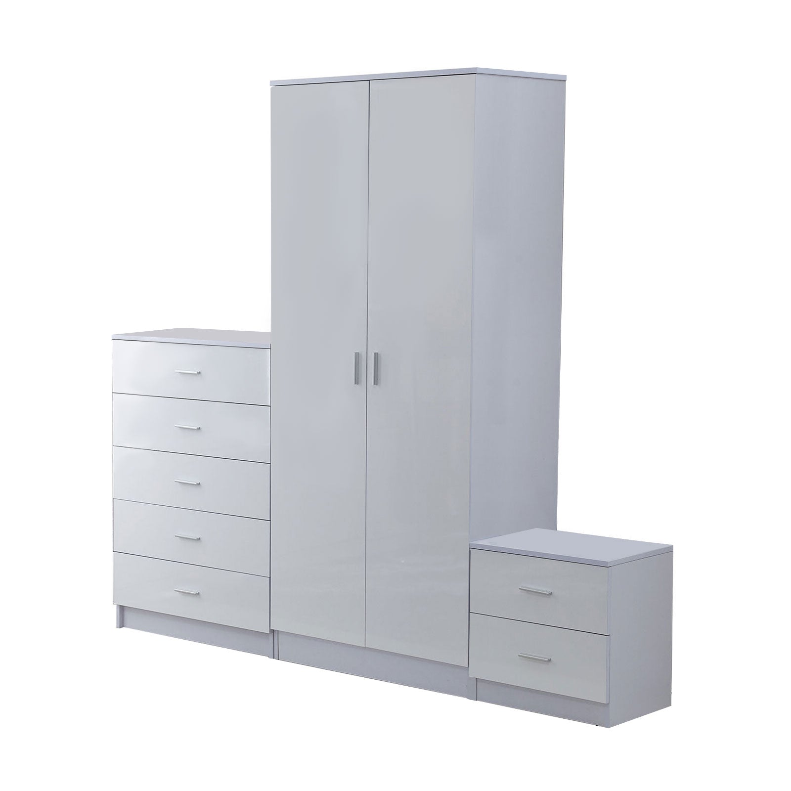 HOMCOM High Gloss 3 Piece Trio Bedroom Furniture Set Wardrobe + Chest Of Drawer + Bedside White - North Peak Garden Furniture