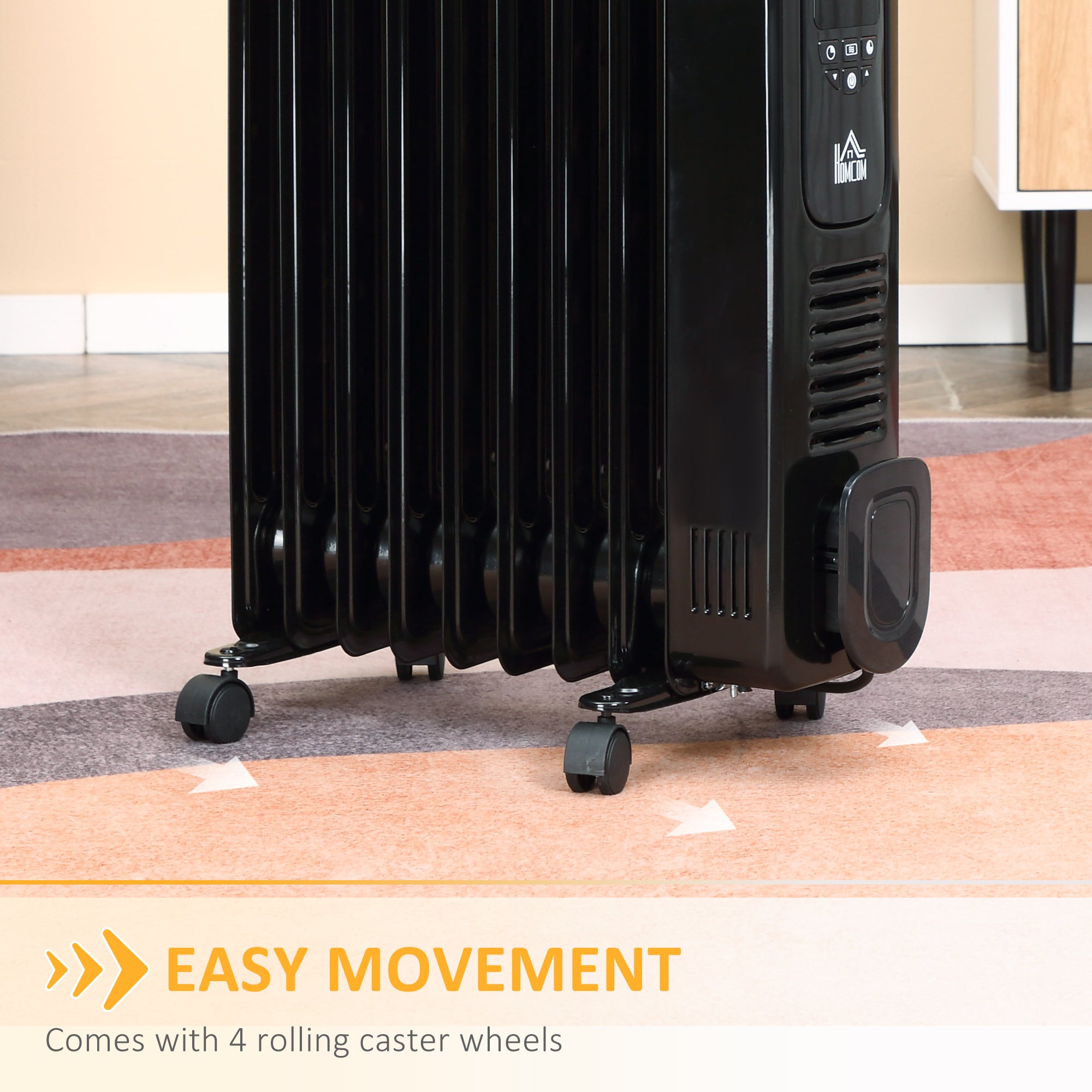 HOMCOM 2000W Digital Oil Filled Radiator, 9 Fin, Portable Electric Heater with LED Display, Timer, 3 Heat Settings, Safety Cut-Off and Remote Control, Black - North Peak Garden Furniture