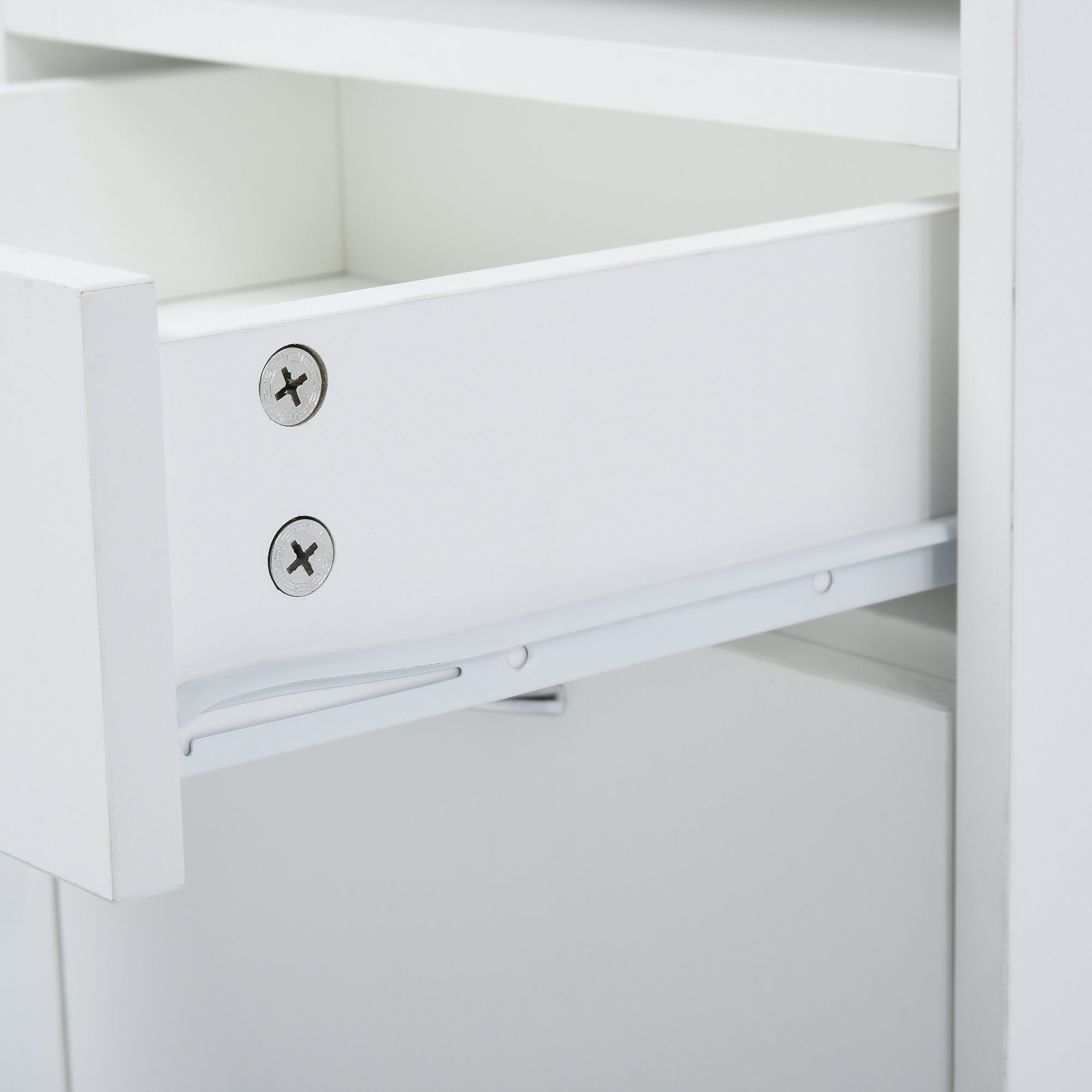 HOMCOM 60cm Storage Cabinet with Drawer, Open Shelf, Metal Handles and 4 Wheels, Office Home Organiser Mobile Printer, White - North Peak Garden Furniture
