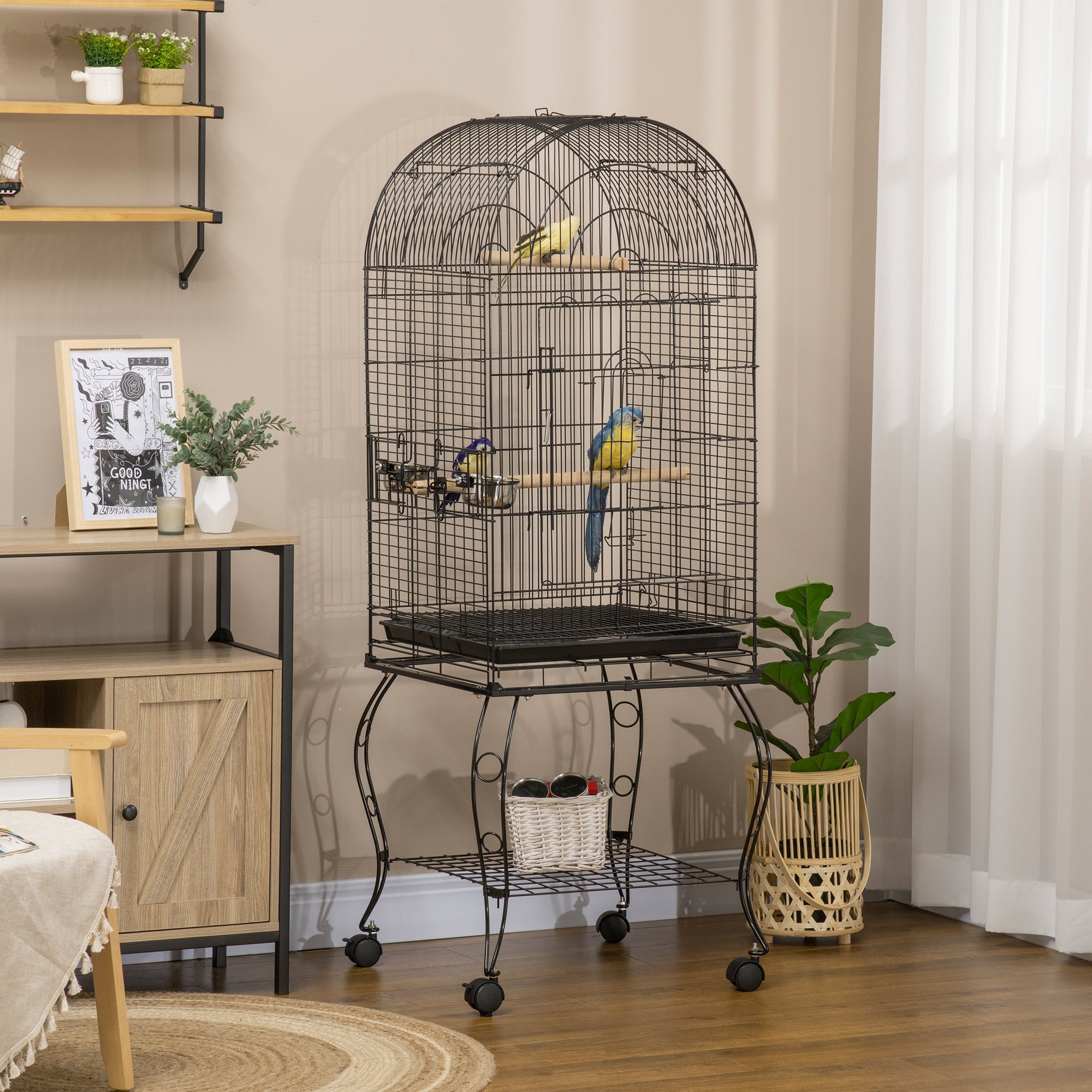 PawHut 1.53(m) Bird Cage, Pet Viary, Feeding Stand, with Wheels, Perch - North Peak Garden Furniture