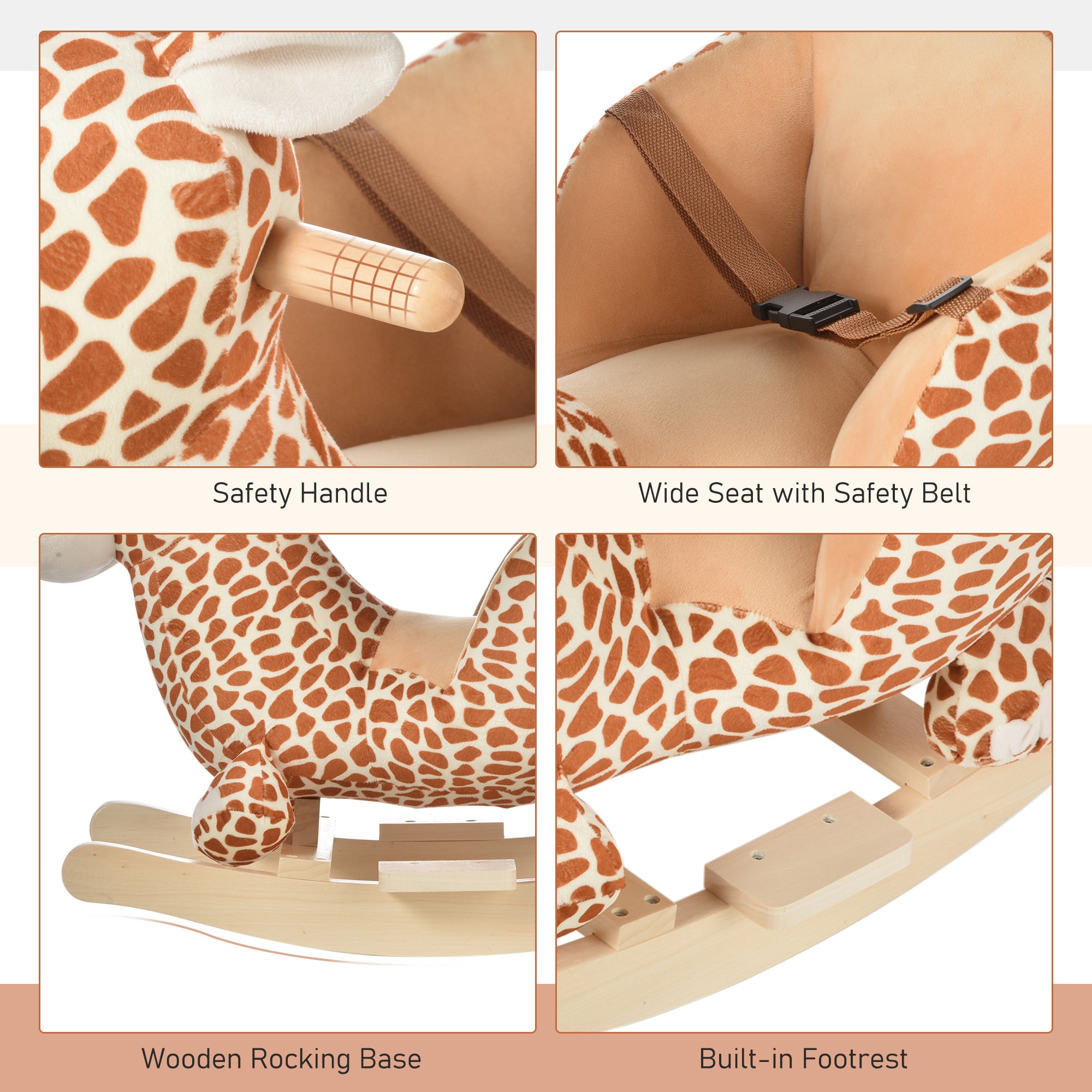 HOMCOM Children Kids Rocking Horse Toys Giraffe Seat Belt Toddlers Baby Toy Gift - North Peak Garden Furniture
