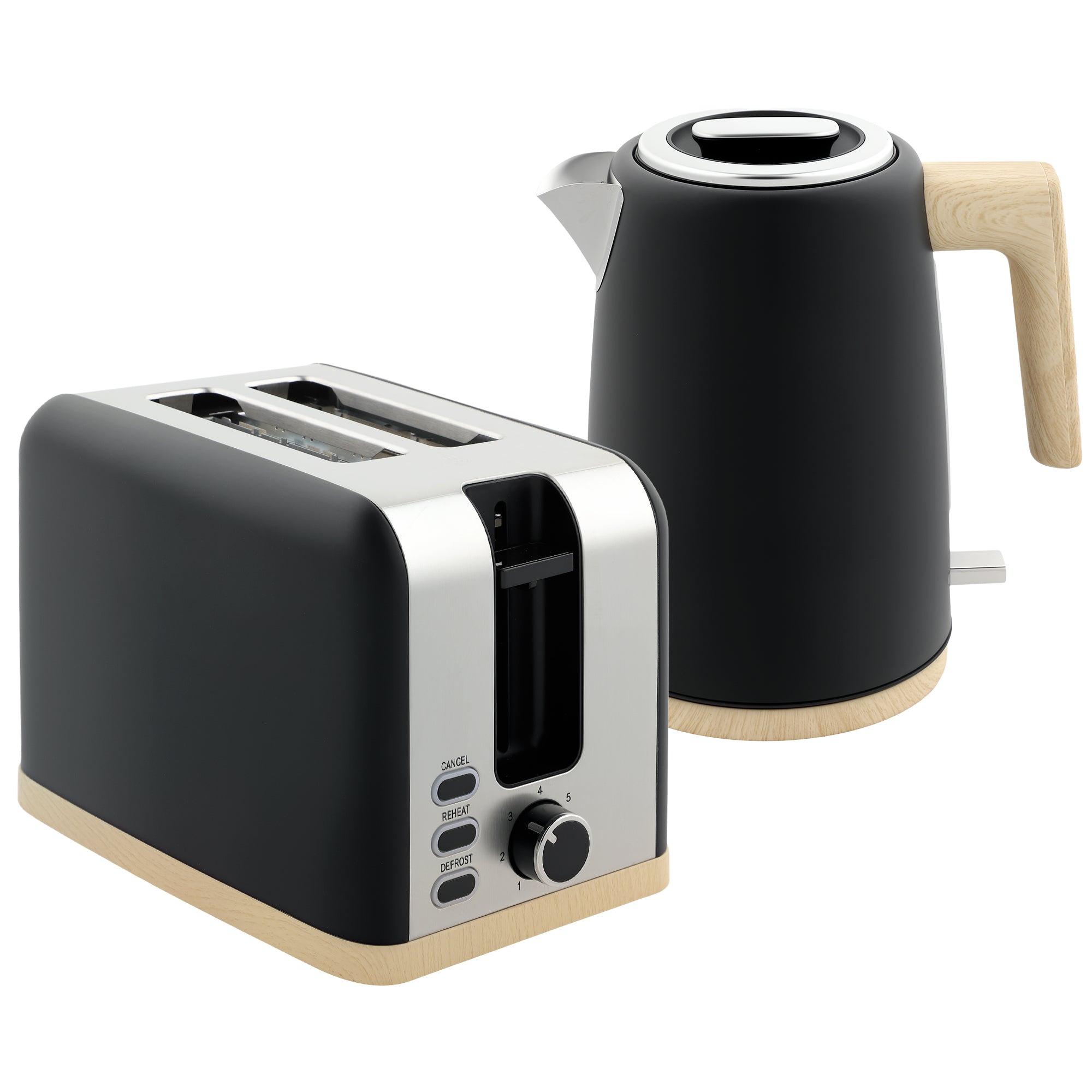 HOMCOM Kettle and Toaster Set, 1.7L 3000W Fast Boil Kettle & 2 Slice Toaster Kitchen Set with 7 Level Browning Controls, Defrost, Reheat, Auto Off, Boil-dry Protection, Black - North Peak Garden Furniture