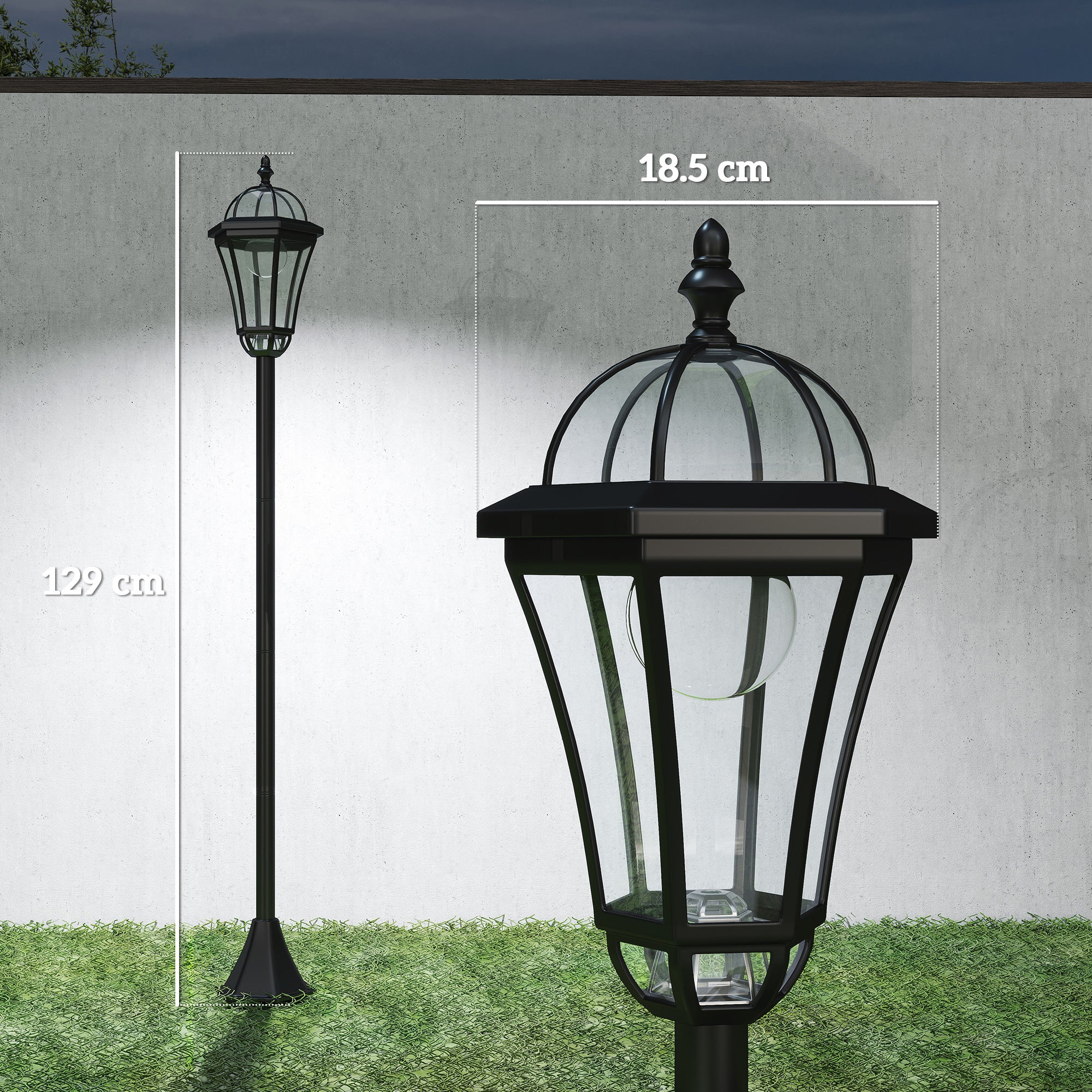 Outsunny 2 PCS LED Garden Lights Lamp Post Solar Powered Lantern Patio Pathway Walkway Outdoor Water-Resist Auto Switch 6 Hours Black