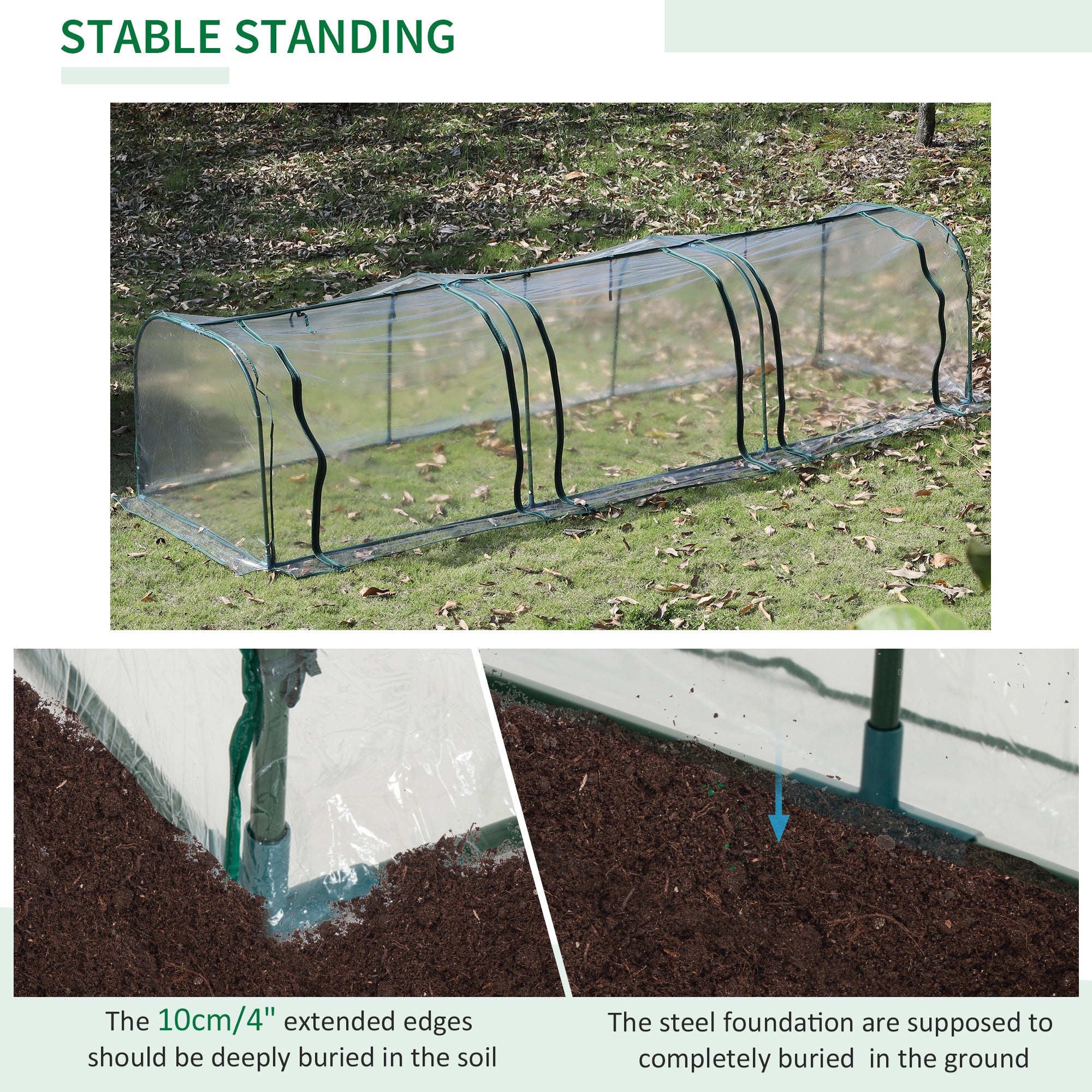 Outsunny Mini Greenhouse, Small Polytunnel Green House with Zipped Doors, Steel Frame for Garden Patio, 300 x 100 x 80cm, Clear - North Peak Garden Furniture