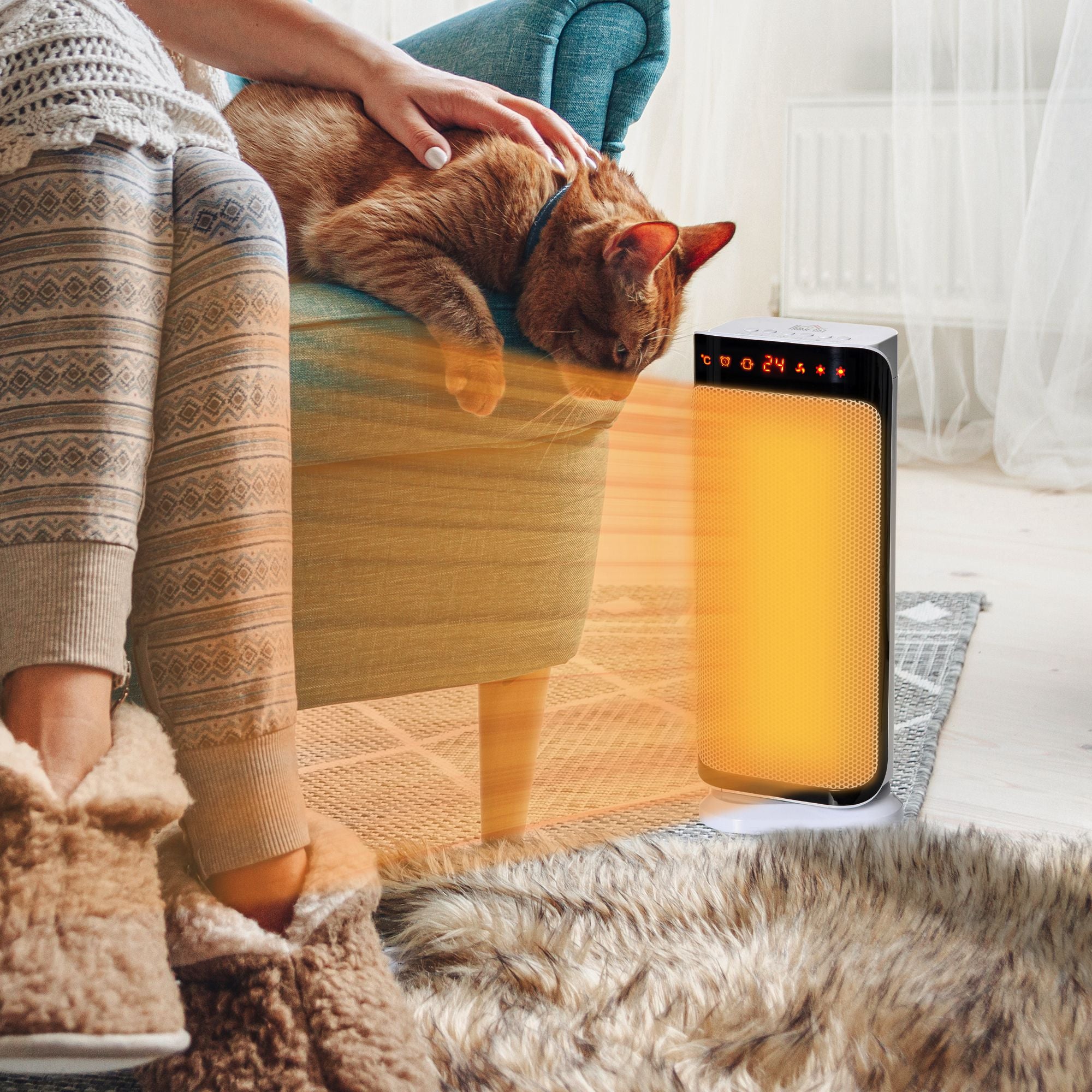 HOMCOM 2000W Electric Heater, PTC Ceramic Portable Fan Heater with Overheating & Tip-Over Protection, 8H Timer, 45° Oscillating Heater for Home, Office, Study, Bedroom - North Peak Garden Furniture