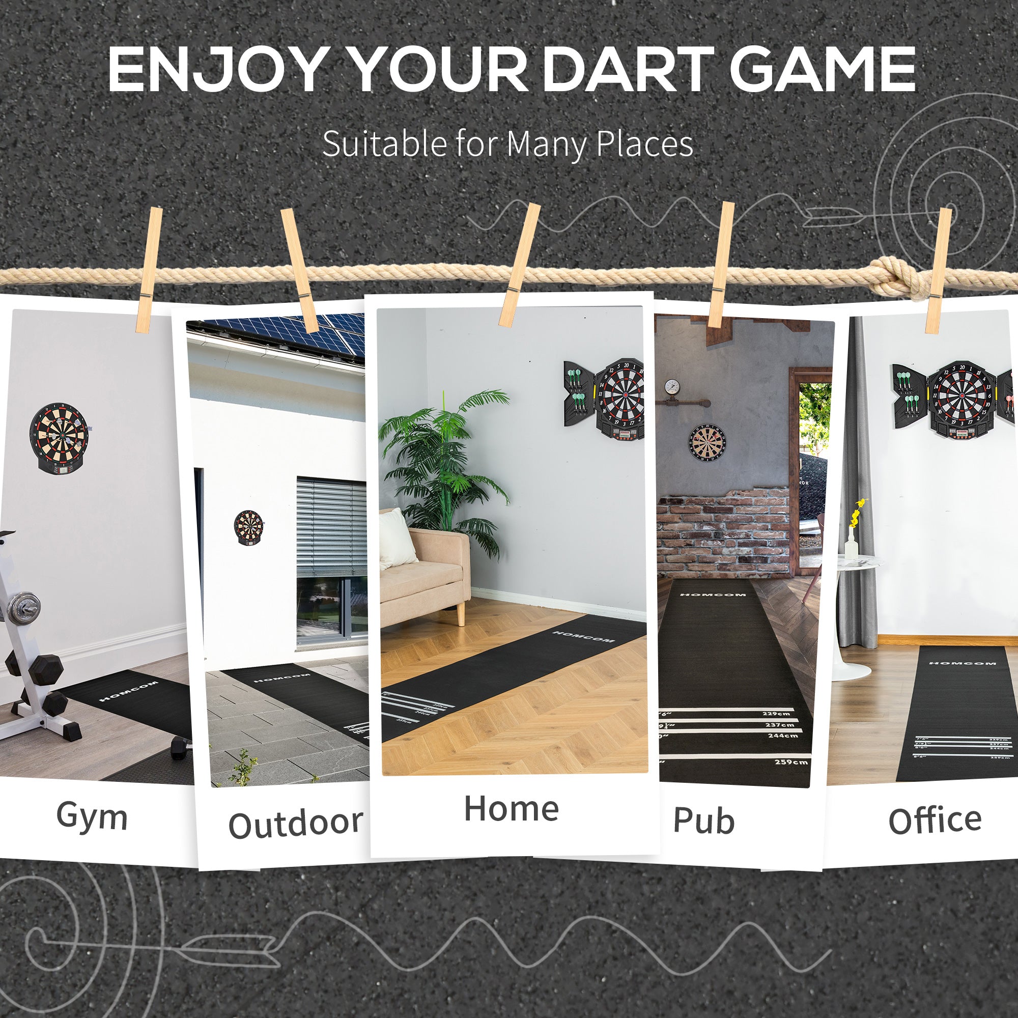 HOMCOM Professional Rubber Darts Dart Mat Pub Club Home 4 Throwing Distances - North Peak Garden Furniture
