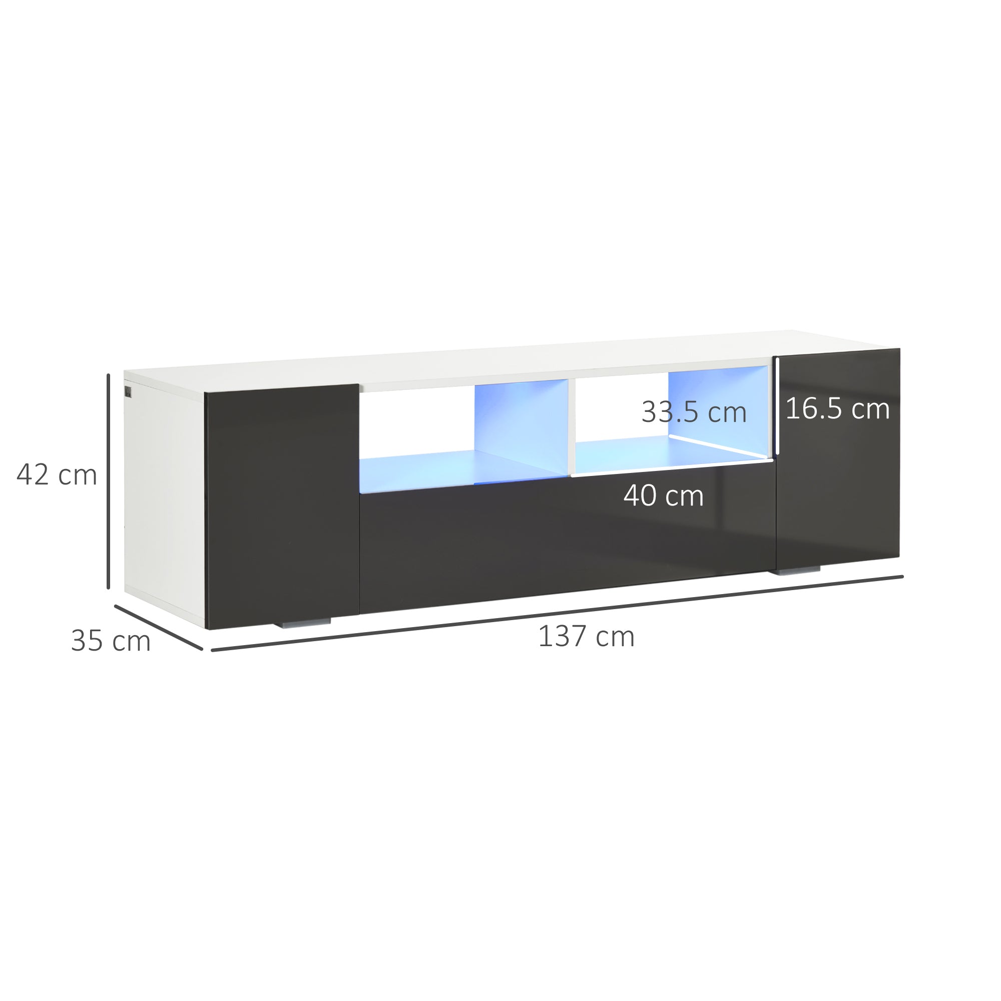 HOMCOM 16 LED Light TV Stand, with Storage - High Gloss Grey - North Peak Garden Furniture
