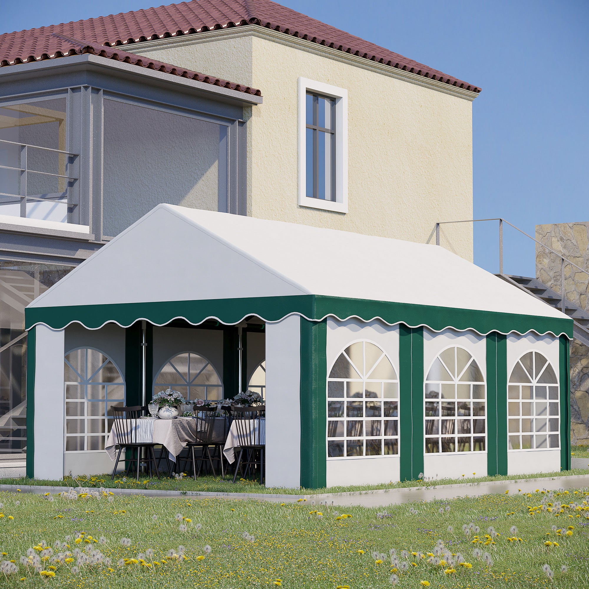 Outsunny 6 x 4m Garden Gazebo with Sides, Galvanised Marquee Party Tent with Six Windows and Double Doors, for Parties, Wedding and Events - North Peak Garden Furniture