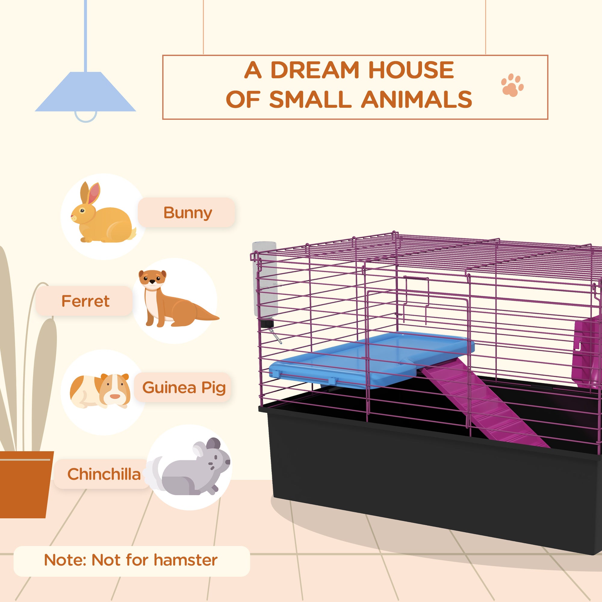 PawHut Chinchillas Small Rabbit Guinea Pig Small Animal Cage, Pet Playhouse, with Platform, Ramp, 71 x 46 x 47cm - North Peak Garden Furniture