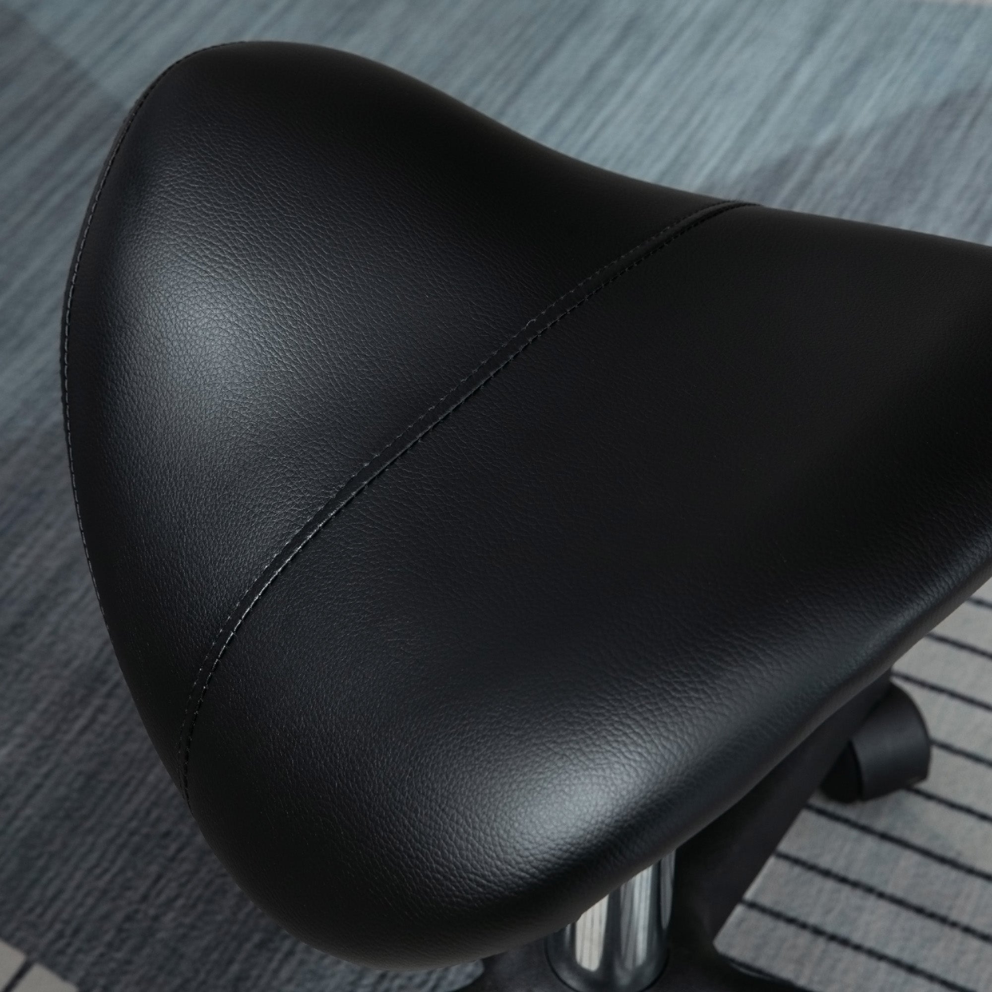 HOMCOM Saddle Stool, PU Leather Adjustable Rolling Salon Chair with Steel Frame for Massage, Spa, Beauty and Tattoo, Black - North Peak Garden Furniture