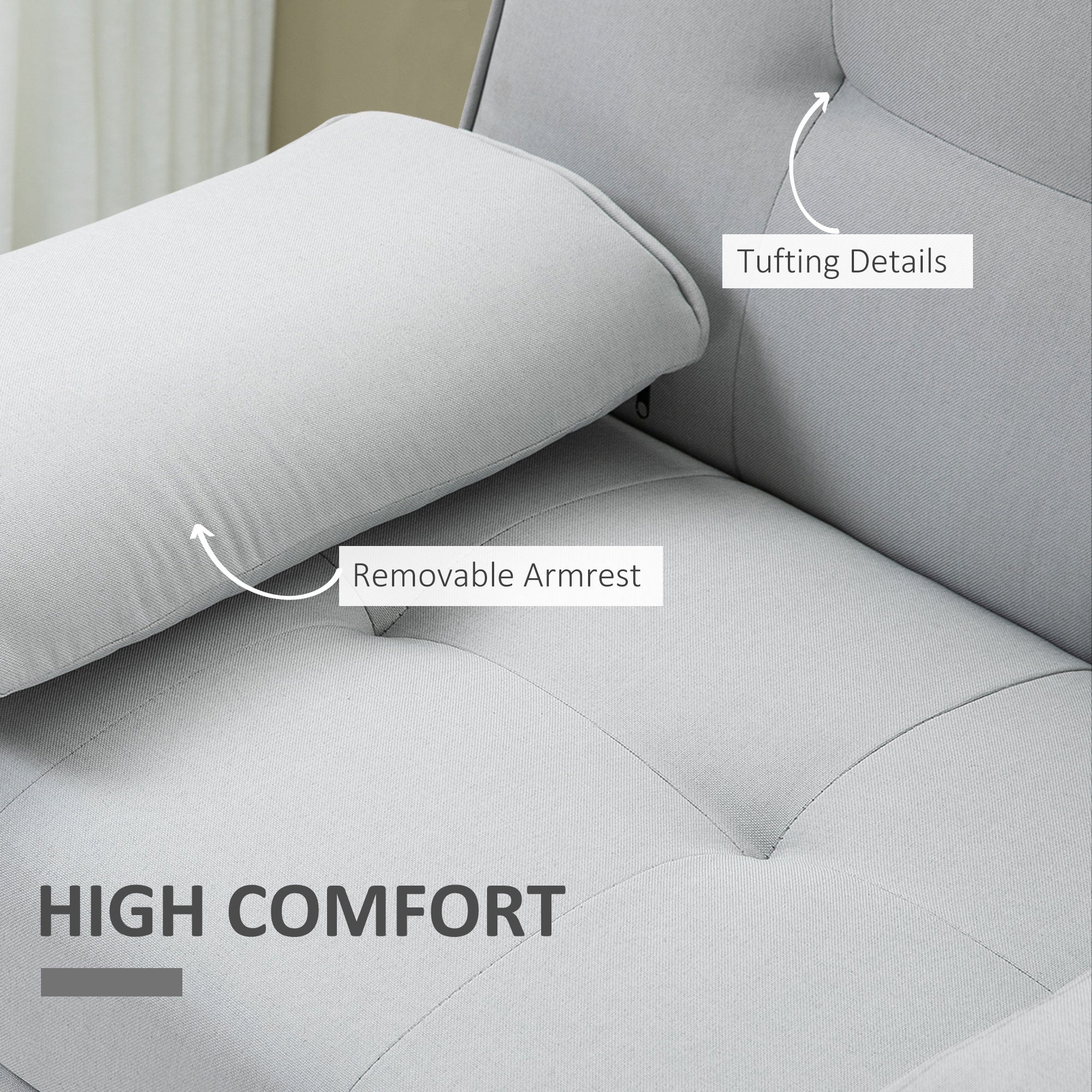 HOMCOM Sofa Bed, Fabric 3-seater Click Clack Sofa Bed with 2 Cup Holders, Convertible Bed Settee, Futon Sofa with Removable Armrest, for Living Room, Spare Room, Bed Room, Guest Room, Grey - North Peak Garden Furniture