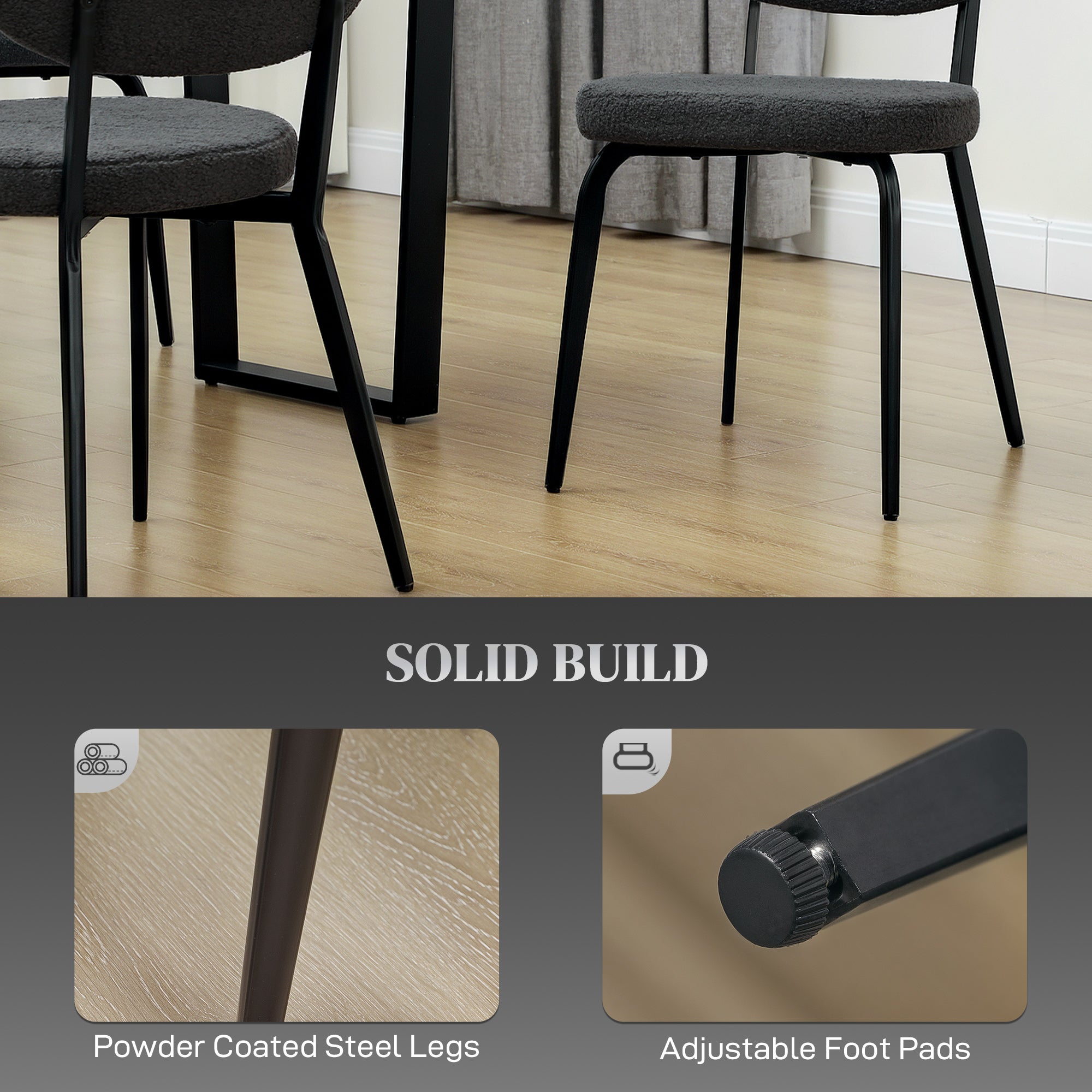 HOMCOM Boucle Dining Chairs Set of 4, Modern Upholstered Sherpa Kitchen Chairs with Backrest, Metal Legs and Padded Seat for Dining Room, Bedroom, Living Room, Black - North Peak Garden Furniture