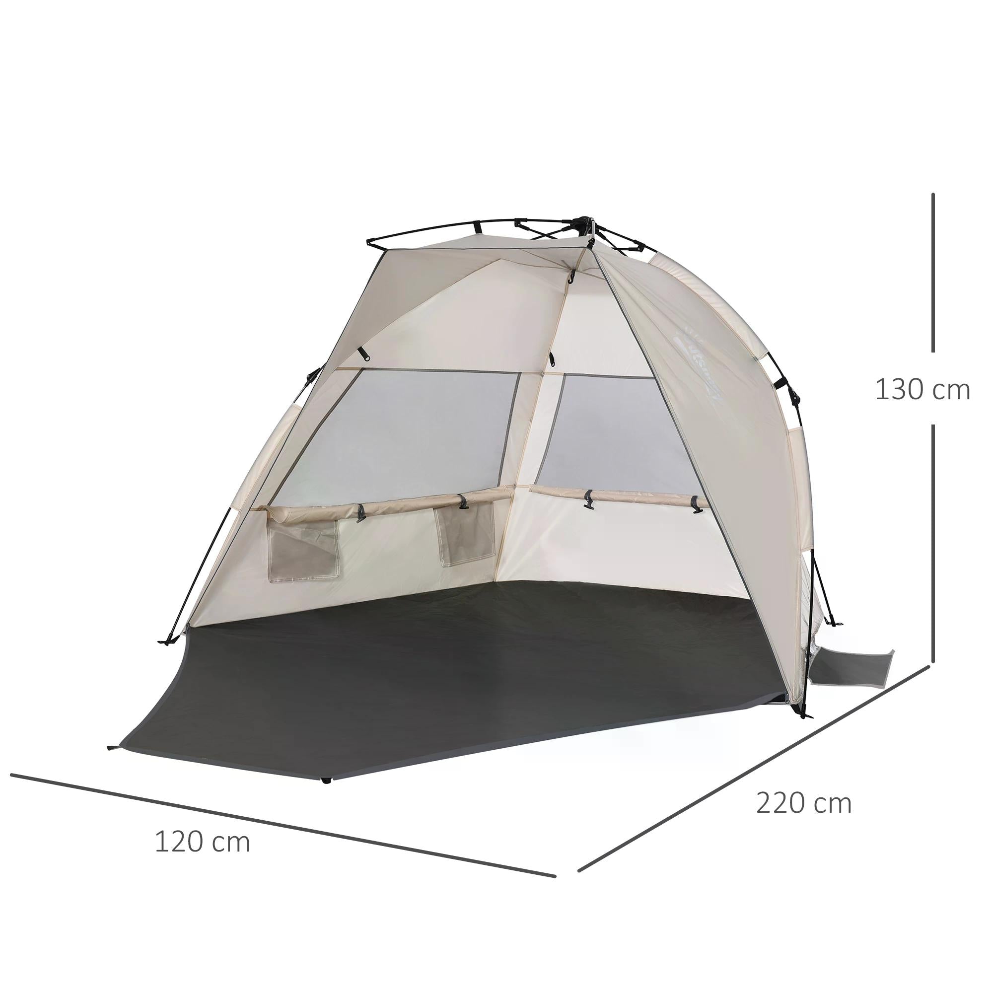 Outsunny 1-2 Man Pop-Up Beach Tent, Sun Shelter UV 20+ Protection w/ Long Floor Mesh Windows Sandbags Carry Bag Summer Hut House