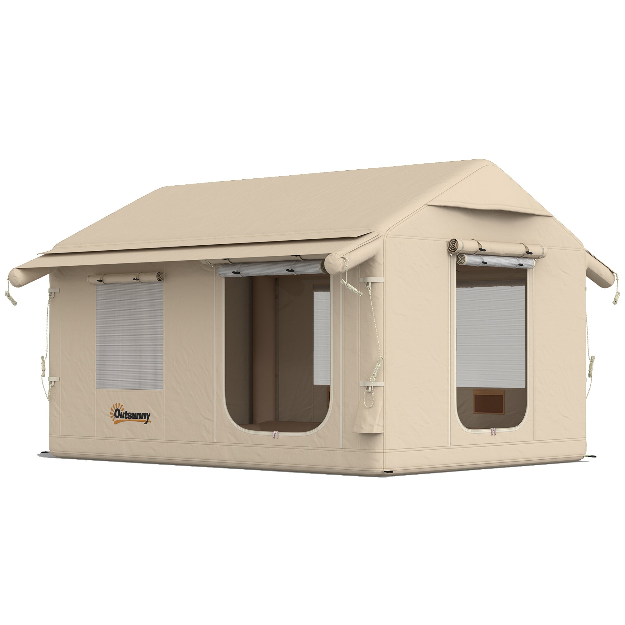 Outsunny Inflatable Tents Waterproof Glamping Tent with Stove Jack for 6-8 Person