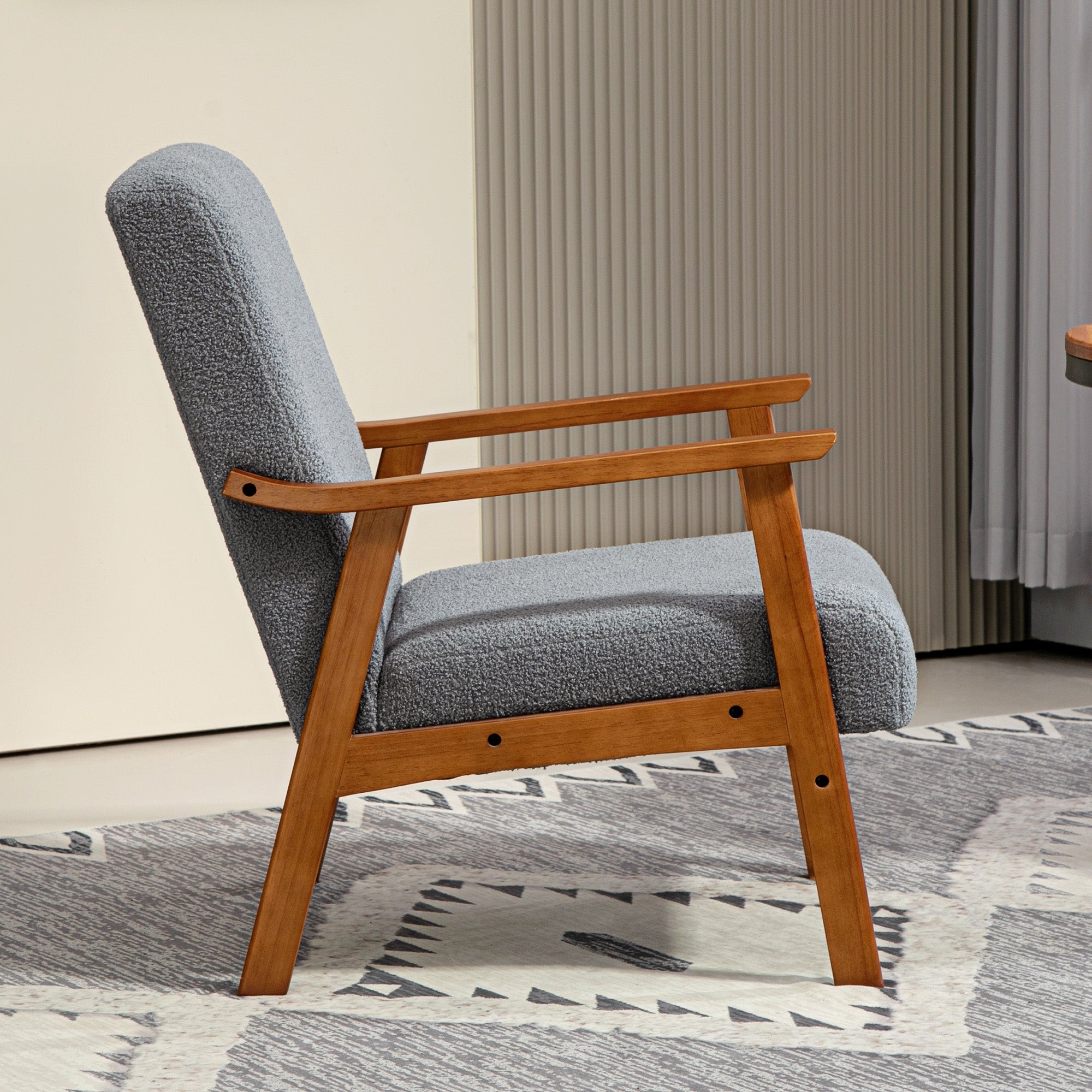HOMCOM Armchair with Wide Seat, Boucle Accent Chair, Thick Padded Occasional Chair with Solid Wood Frame for Living Room Bedroom Home Office Reception Balcony, Grey - North Peak Garden Furniture