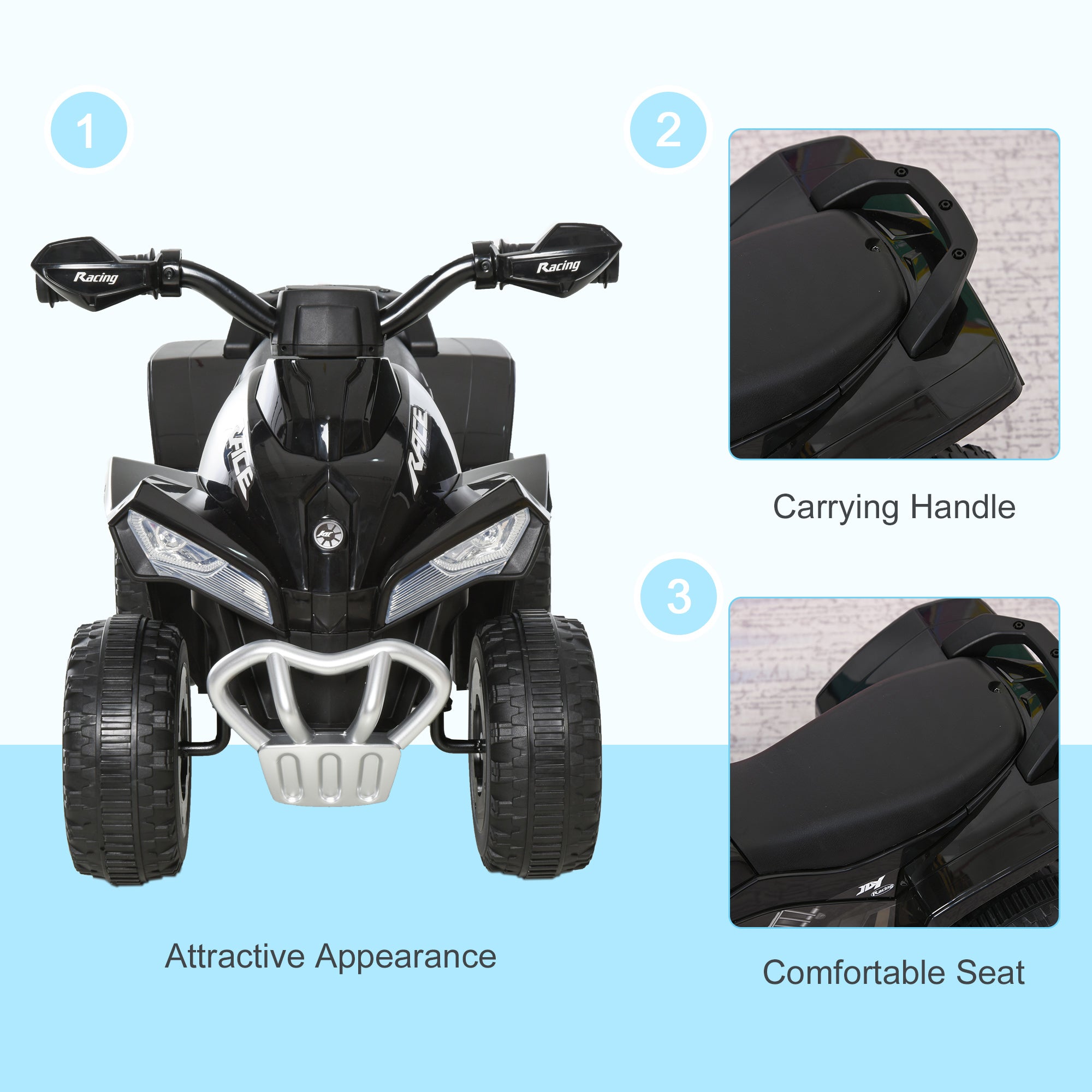 HOMCOM No Power Kids Ride on Toy Foot-to-Floor Sliding Quad for 18-36 Months, Black