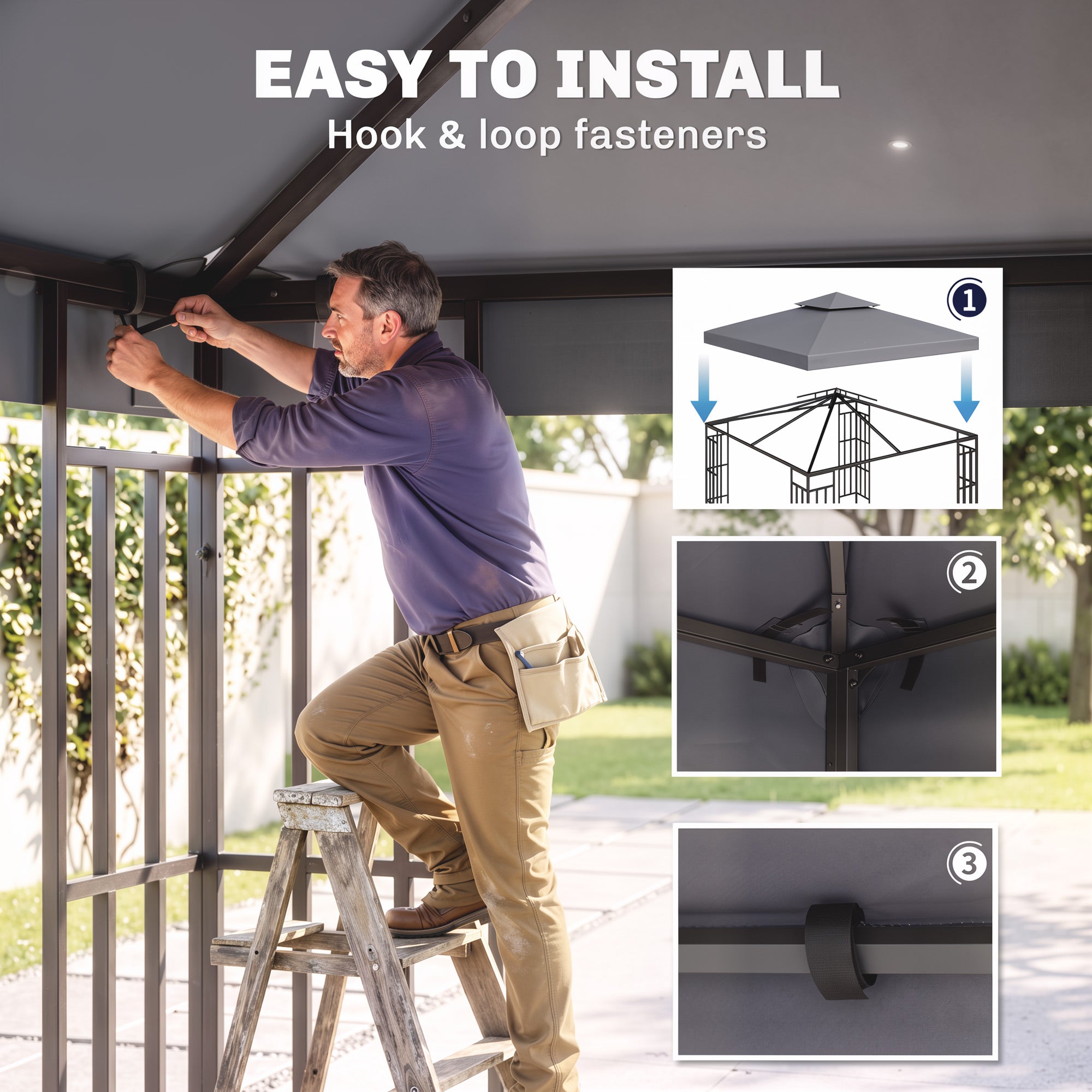 Outsunny 3(m) Gazebo Top Cover Double Tier Canopy Replacement Pavilion Roof Deep Grey