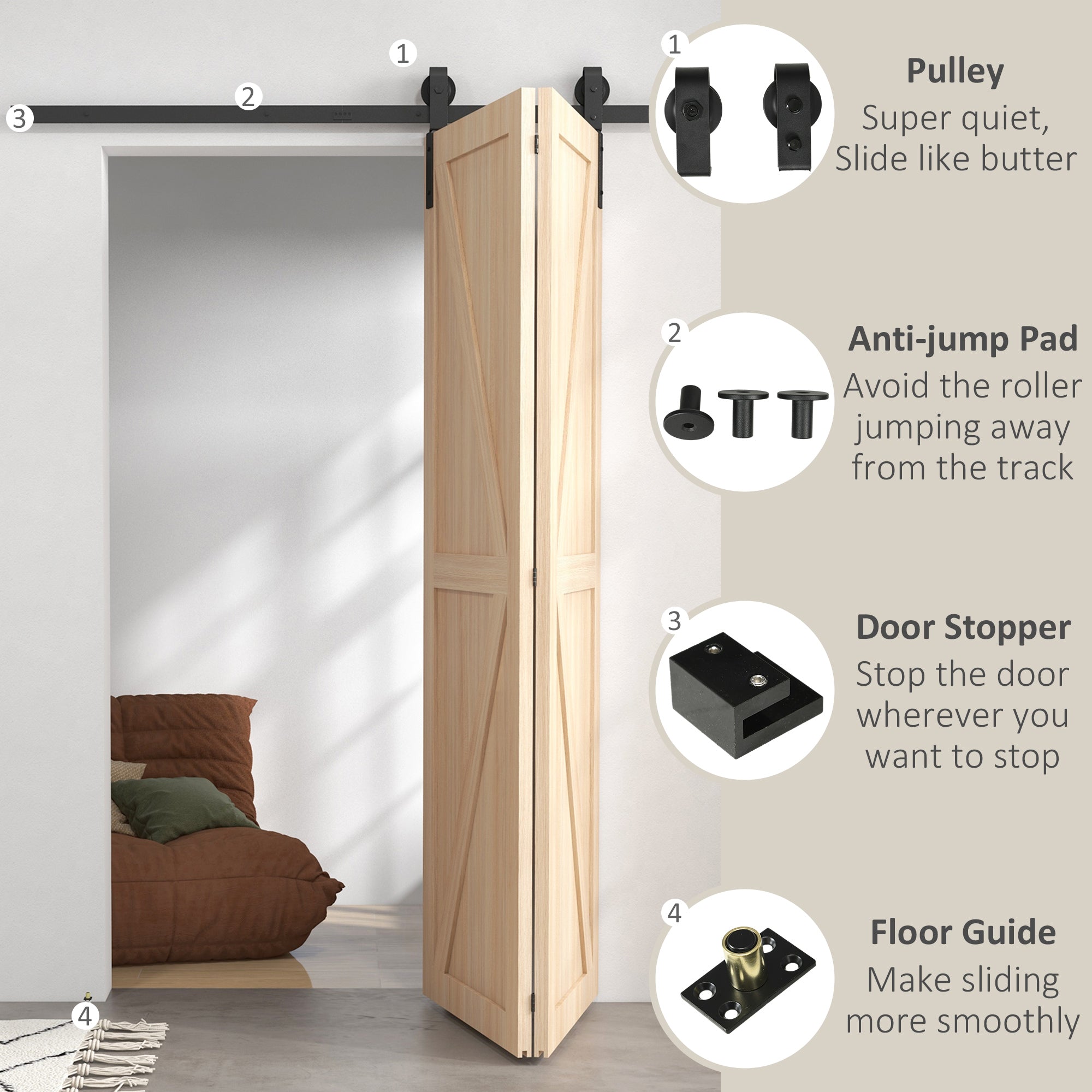 HOMCOM 5ft Bi-Folding Sliding Barn Door Hardware Kit - Black - North Peak Garden Furniture