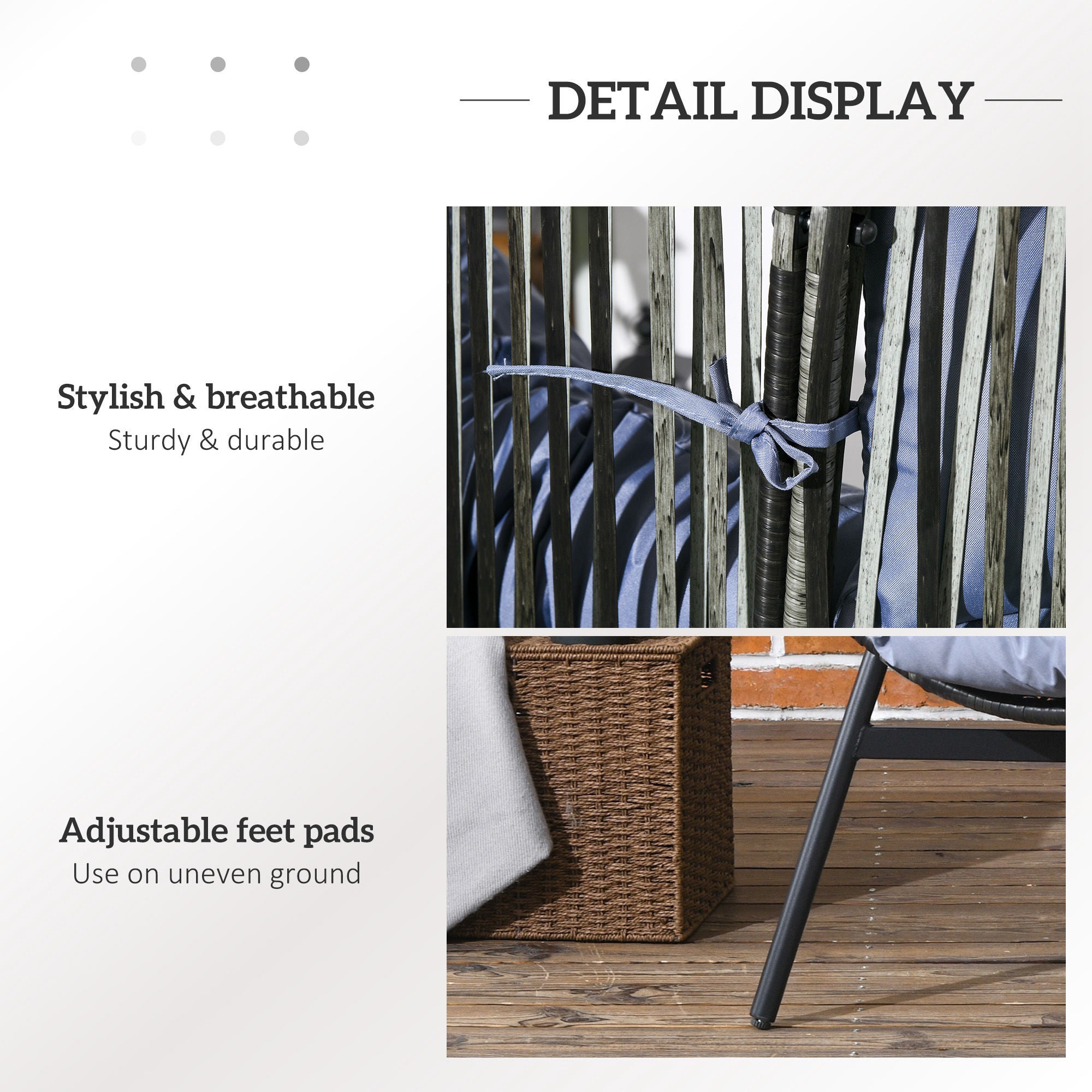Outsunny String Rattan Egg Chair, with Padded Seat Cushion - Grey/Black - North Peak Garden Furniture