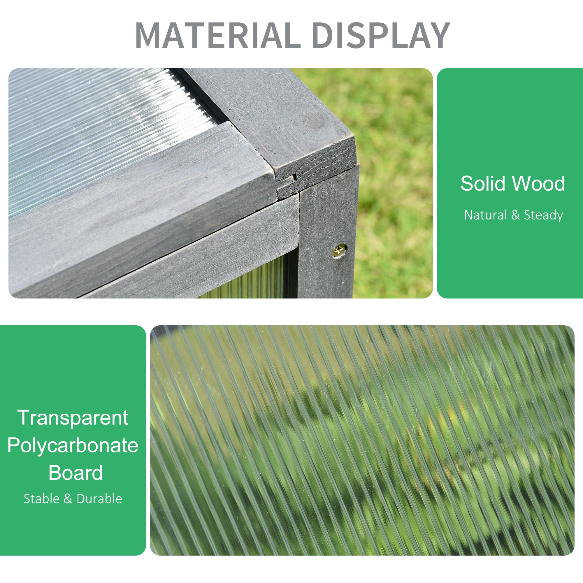 Outsunny Wooden Cold Frame, Small Polycarbonate Greenhouse for Plants with Openable & Tilted Top Cover, Grey, 100 x 65 x 40cm - North Peak Garden Furniture