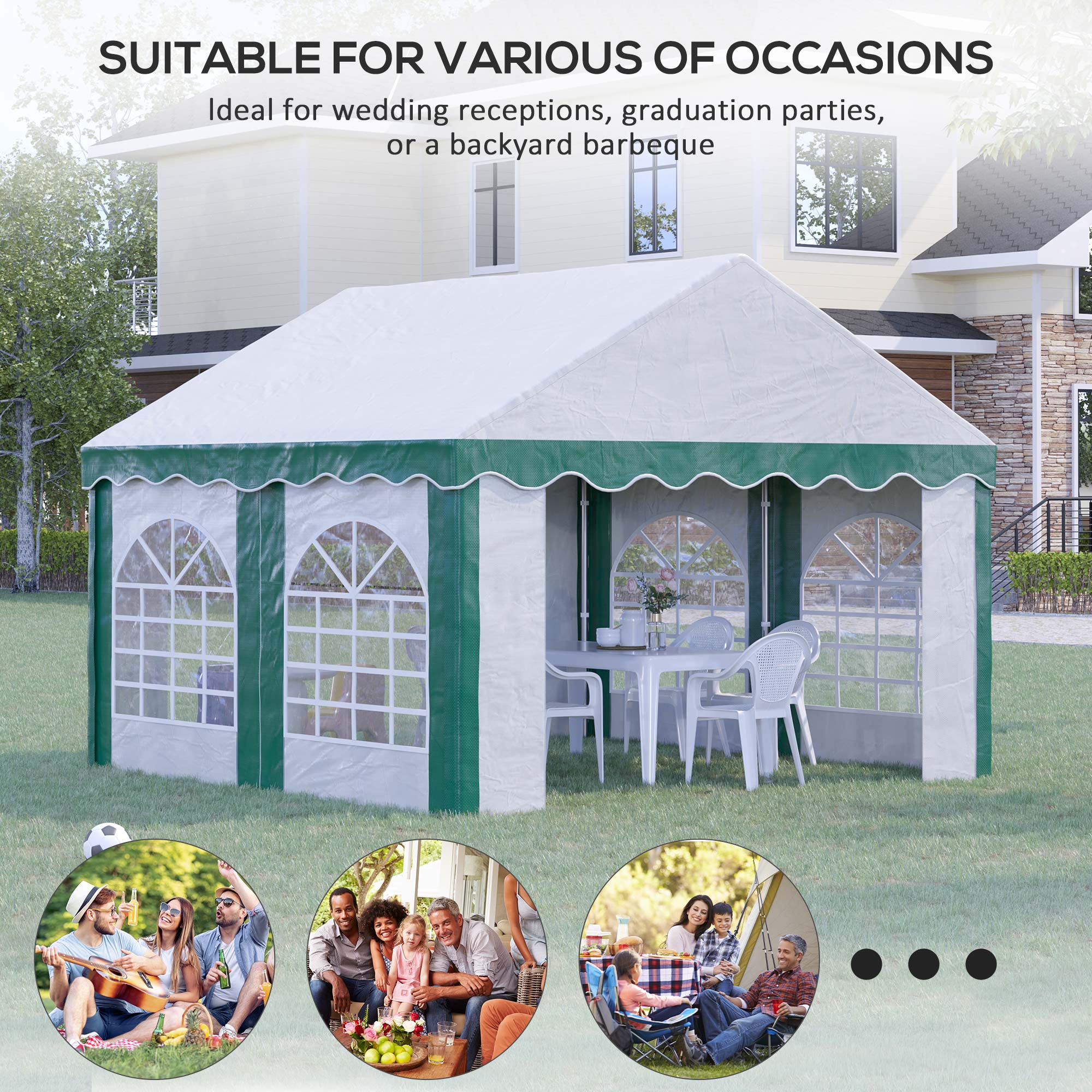 Outsunny 4 x 4m Garden Gazebo with Sides, Galvanised Marquee Party Tent with Four Windows and Double Doors, for Parties, Wedding and Events - North Peak Garden Furniture