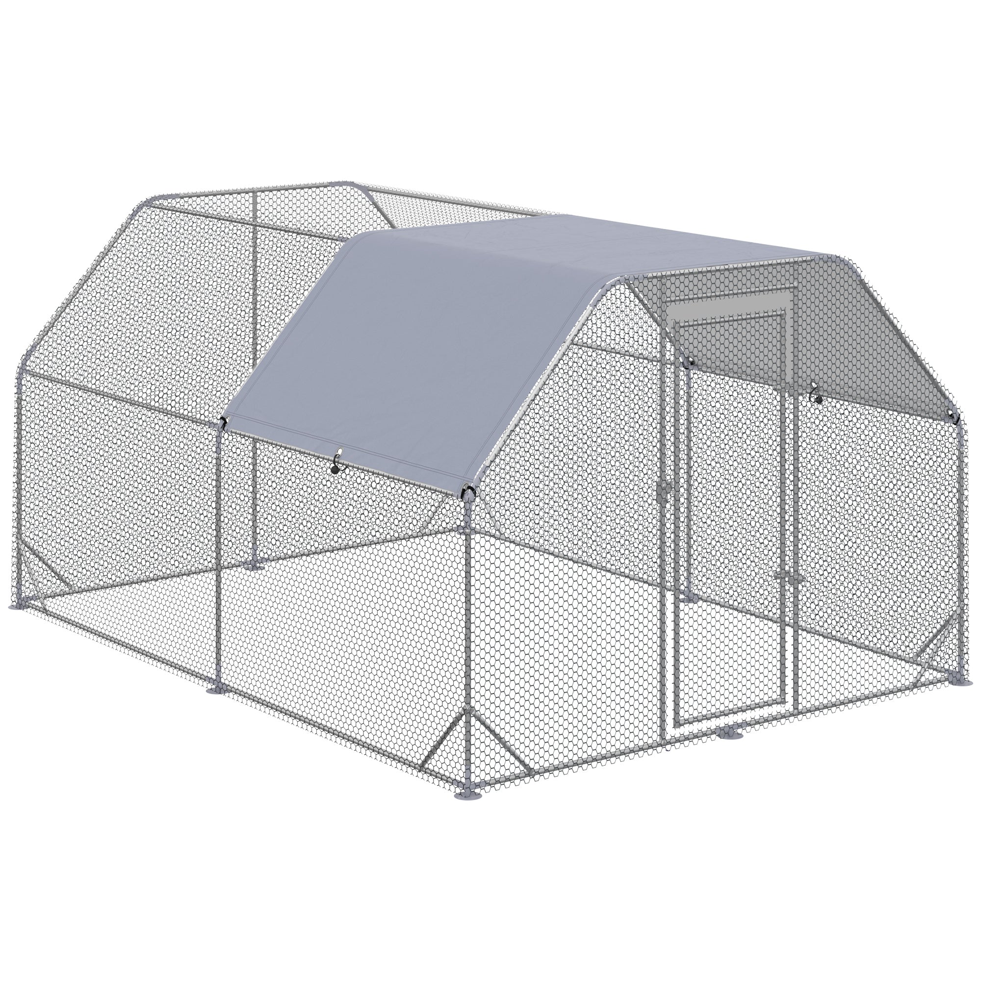 PawHut Walk in Chicken Run Chicken Coop Hen House Outdoor with Roof for 10-12 Chickens, 380 x 280 x 195cm - North Peak Garden Furniture