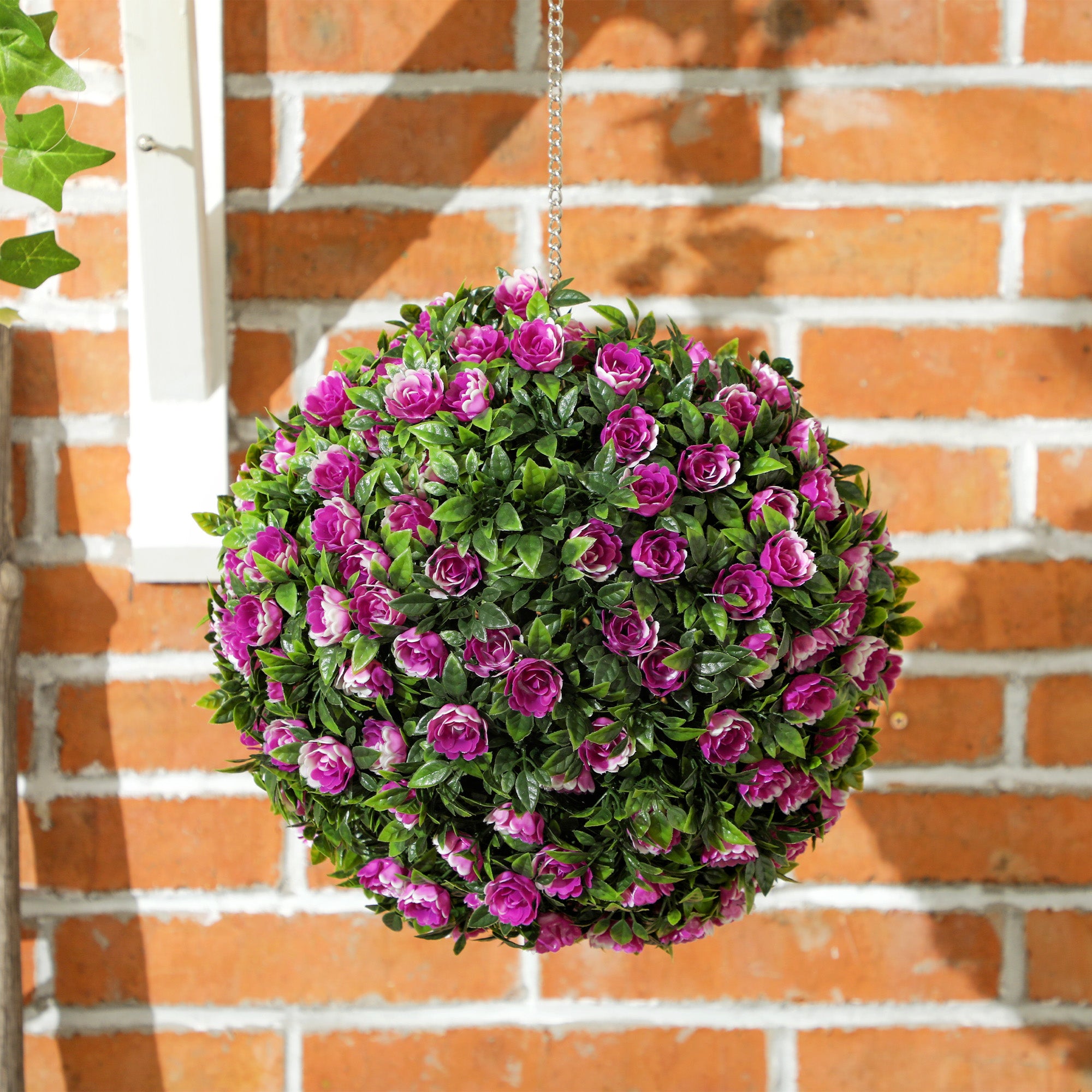 HOMCOM Set of 2 Decorative Artificial Plants, UV-protected Artificial Plant Topiary Rose Balls, Fake Plants for Home Indoor outdoor Decor, 28cm, Purple - North Peak Garden Furniture