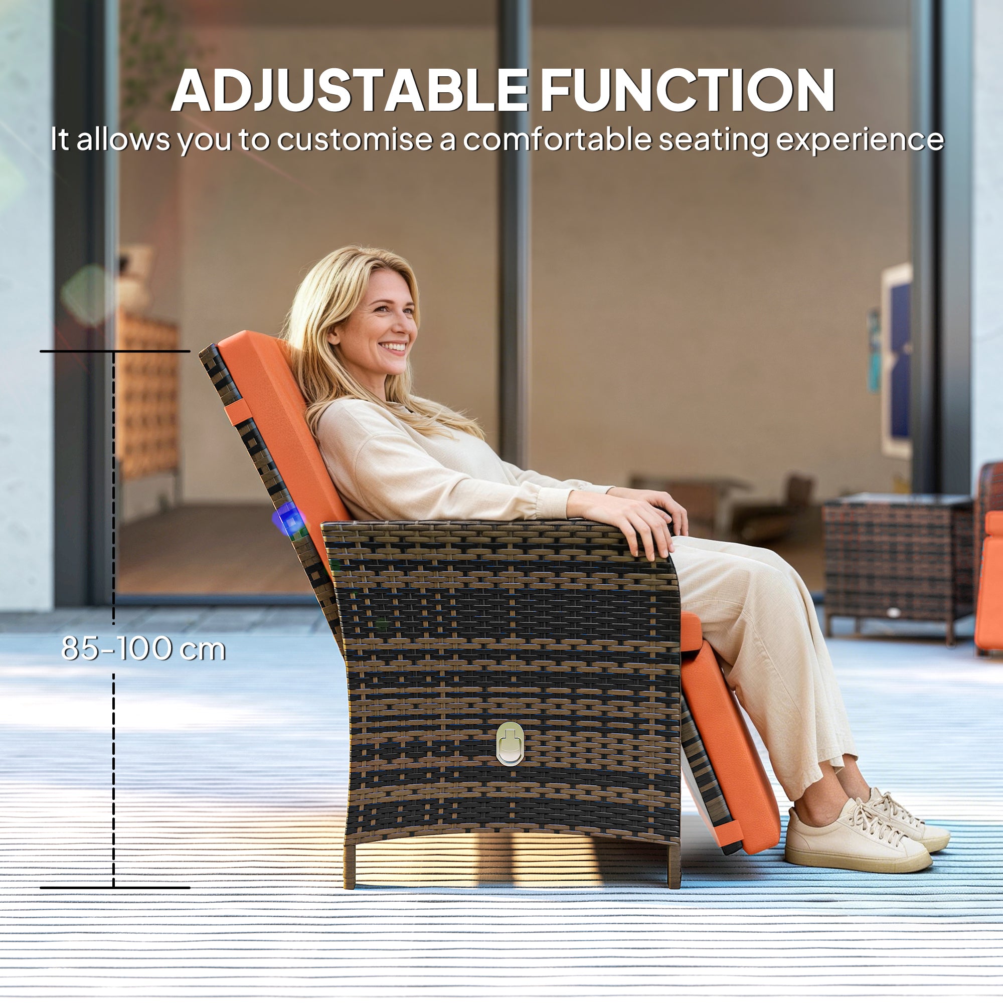 Outsunny 3 Pieces Rattan Bistro Set Balcony Furniture with Cushions, Storage Function - Orange