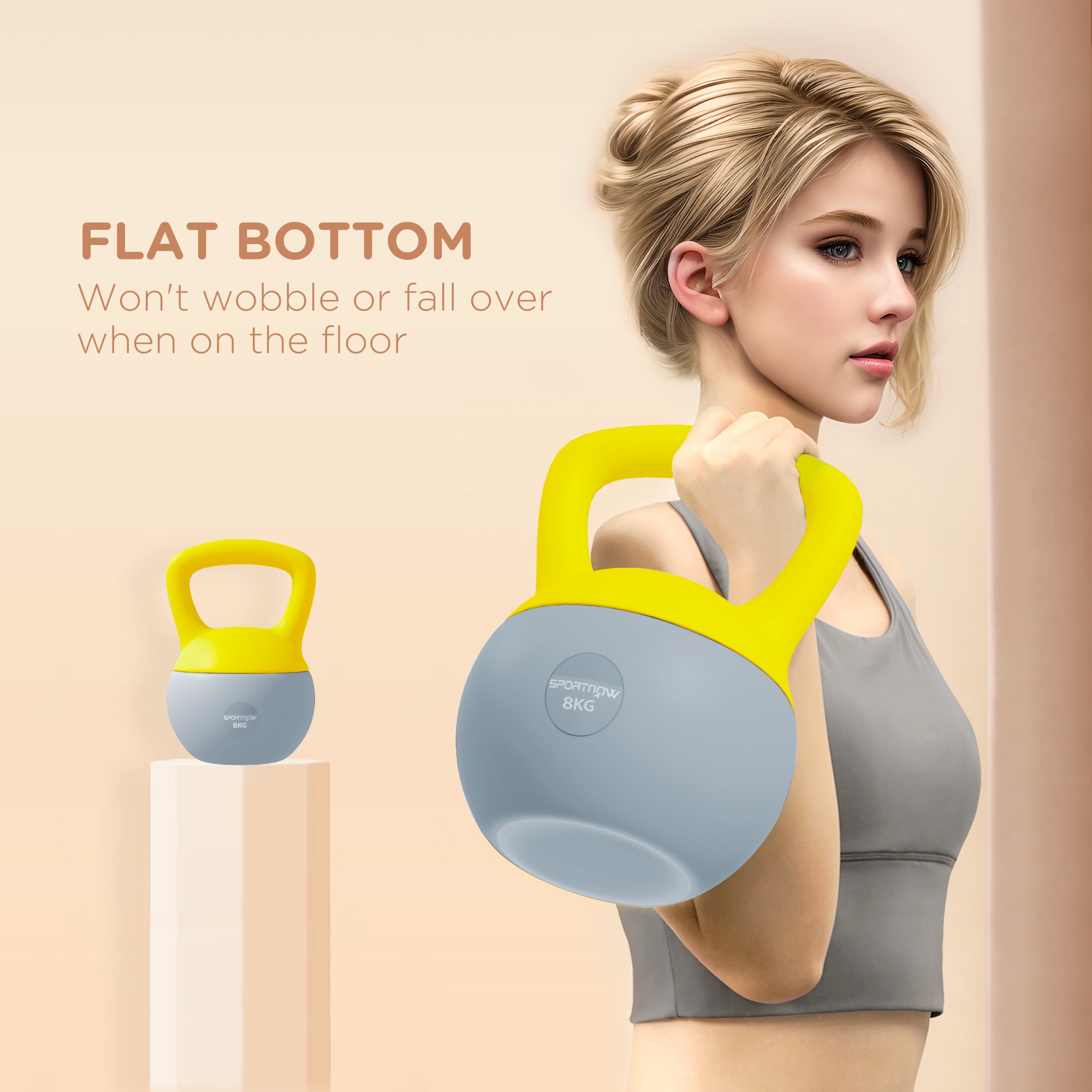 SPORTNOW Soft Kettlebell, 8kg Kettle Bell with Non-Slip Handle for Home Gym Weight Lifting and Strength Training, Yellow and Grey - North Peak Garden Furniture