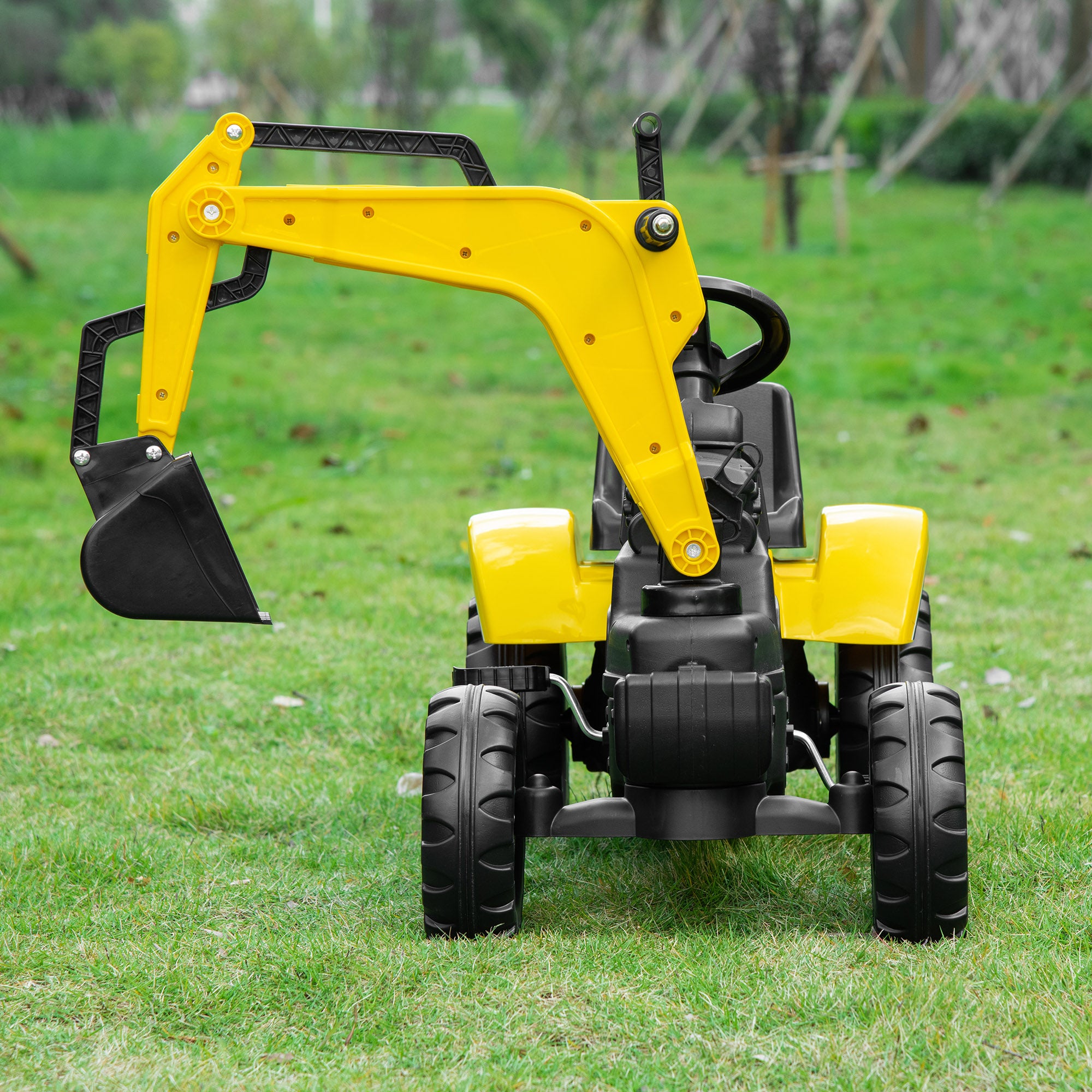 HOMCOM Kids Ride on Digger Pedal Go Kart Pretend Play Construction No Power Truck with Horn for 3 - 6 Years, Yellow - North Peak Garden Furniture