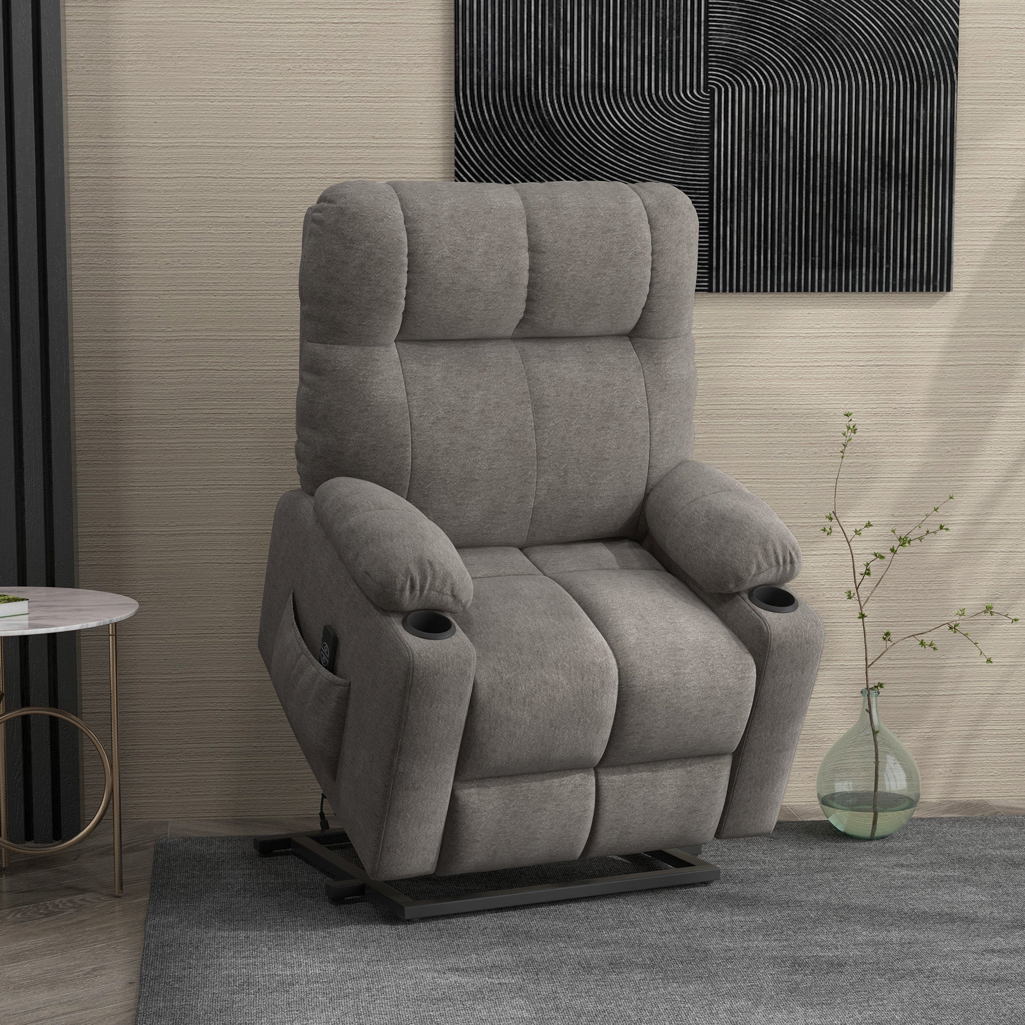 HOMCOM Electric Riser and Recliner Chair for Elderly, Power Lift Recliner Chair with Remote Control, Grey - North Peak Garden Furniture