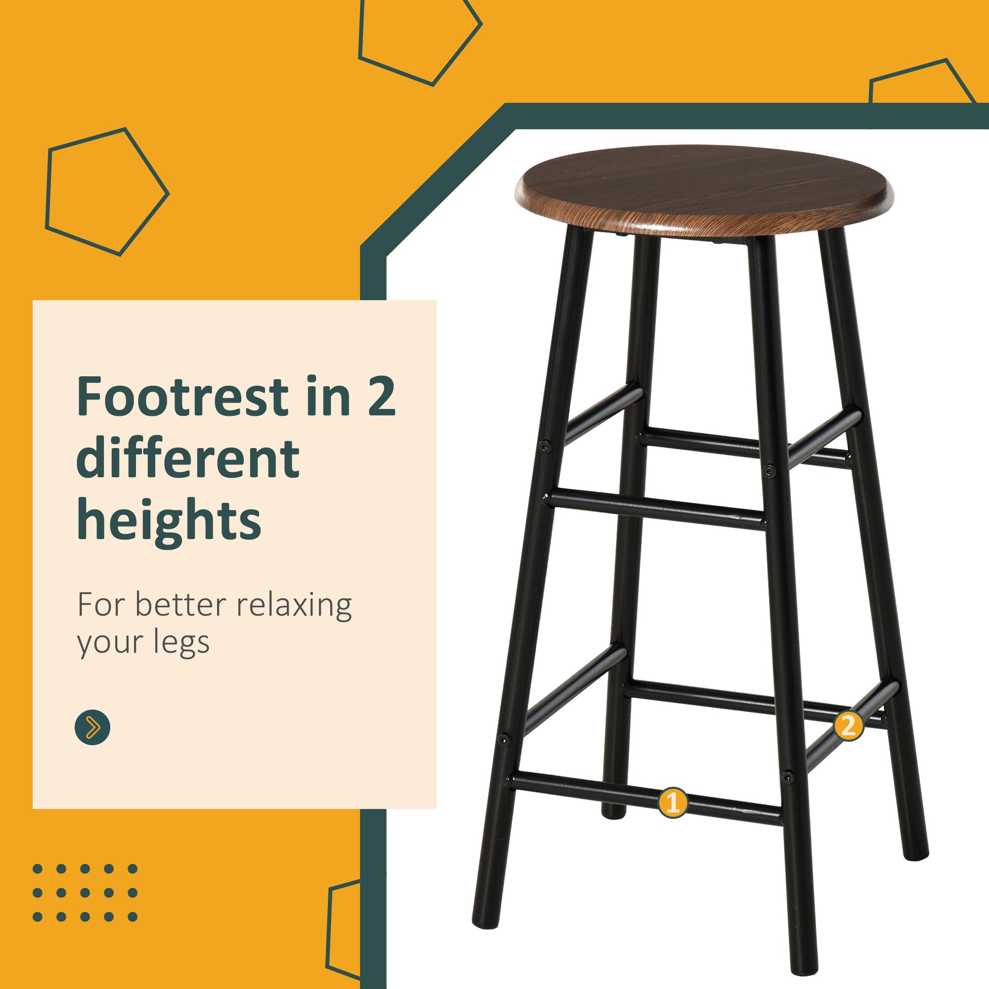 HOMCOM Bar Table Set, Bar Table and Stools Set, Footrest and Storage Shelf, for Kitchen, Dining Room, Pub, Cafe, Black and Oak - North Peak Garden Furniture