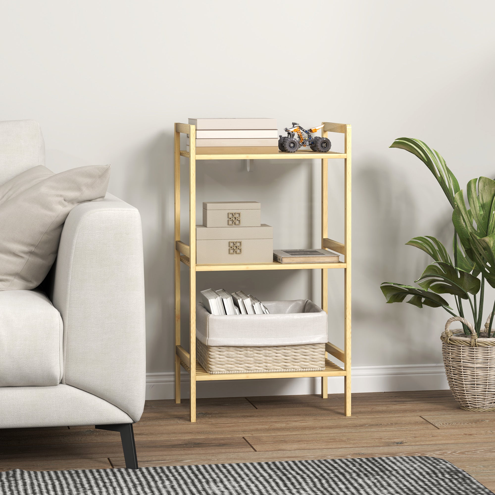HOMCOM Three-Tier Bamboo Adjustable Shelf Storage Unit - North Peak Garden Furniture