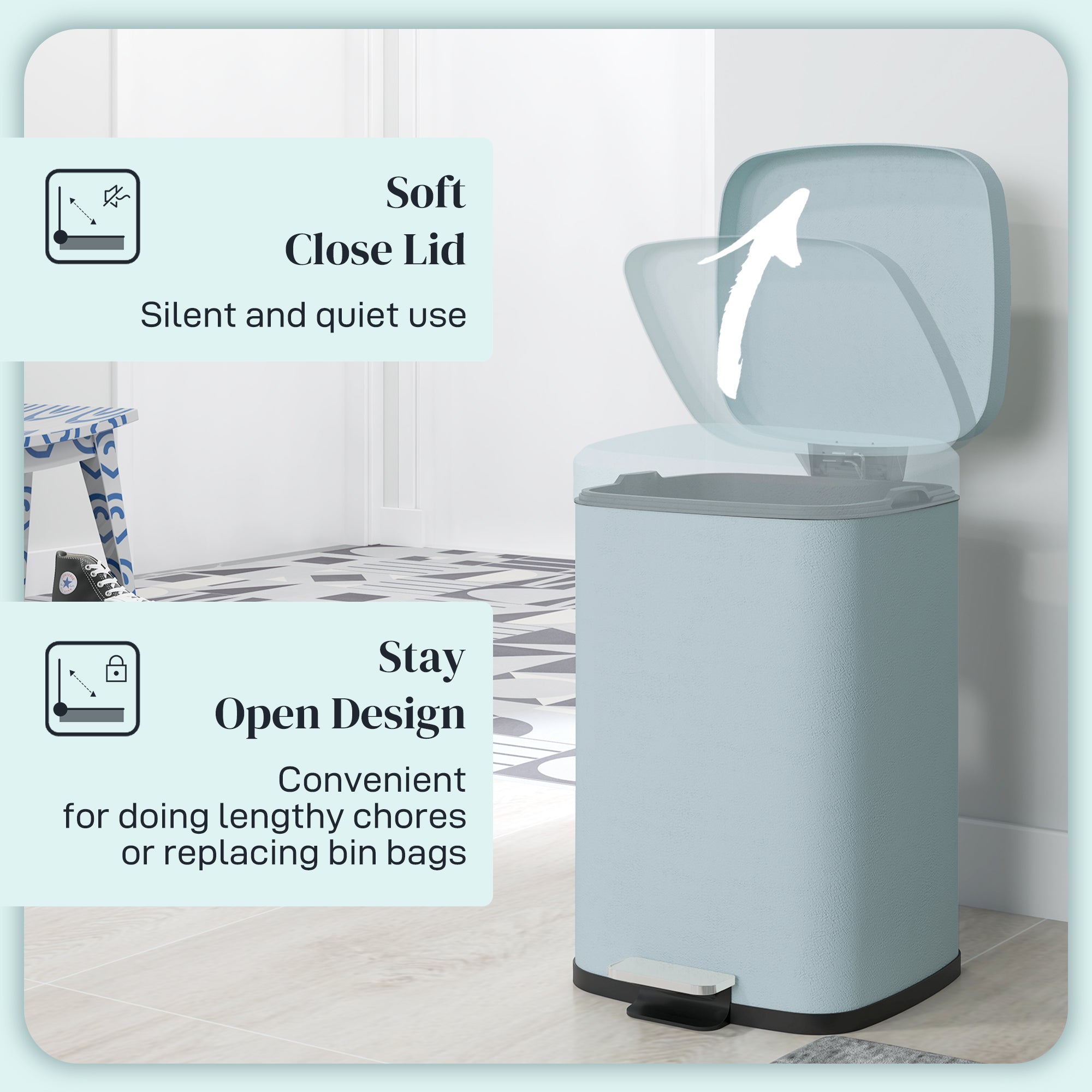 HOMCOM 20L Modern Boxy Metal Home Kitchen Bin - Light Green - North Peak Garden Furniture