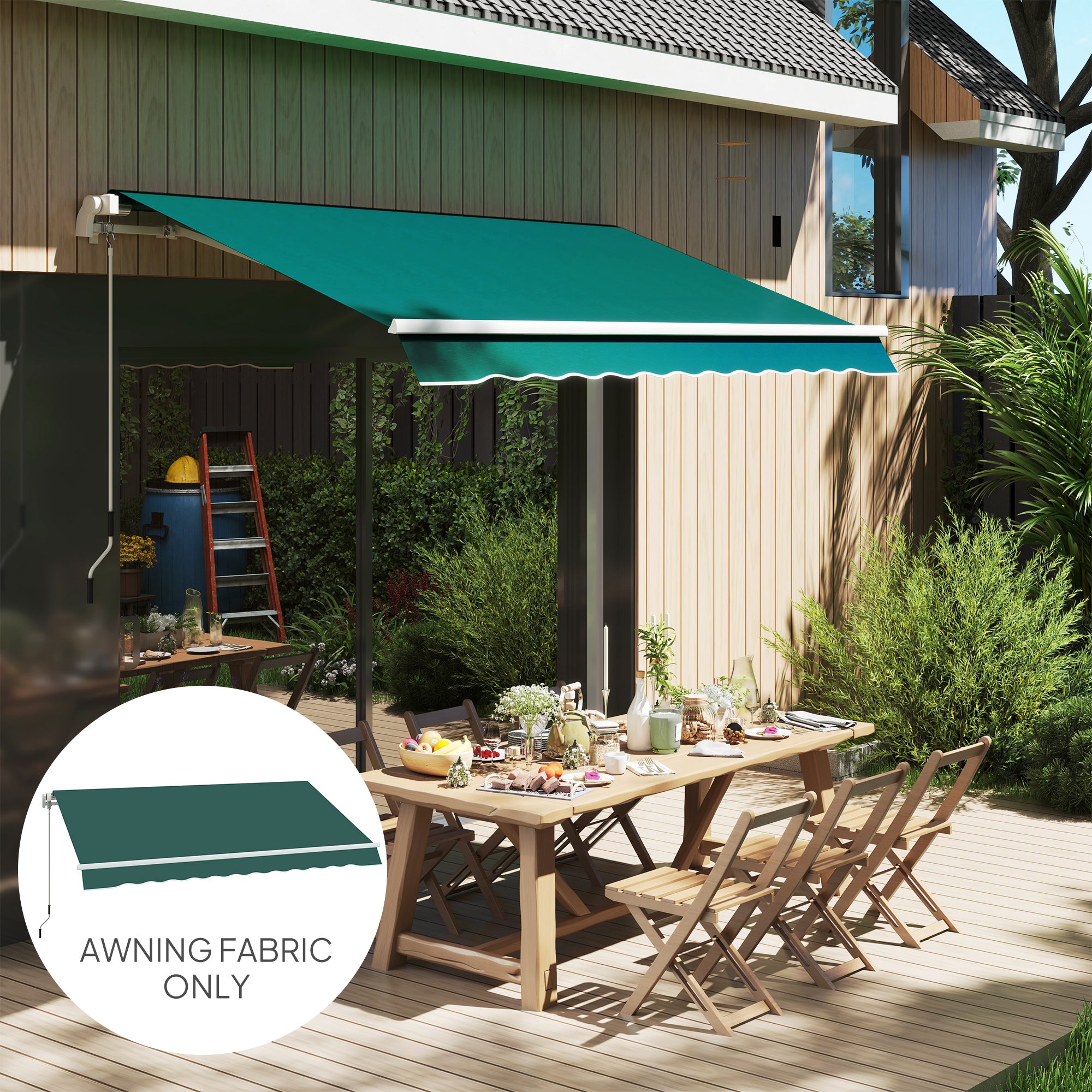 Outsunny Awning Replacement Canopy, Water Resistant UPF 50+ Sun Shade Cover for 3 x 2.5 m Garden Awning (Fabric Only), Green - North Peak Garden Furniture