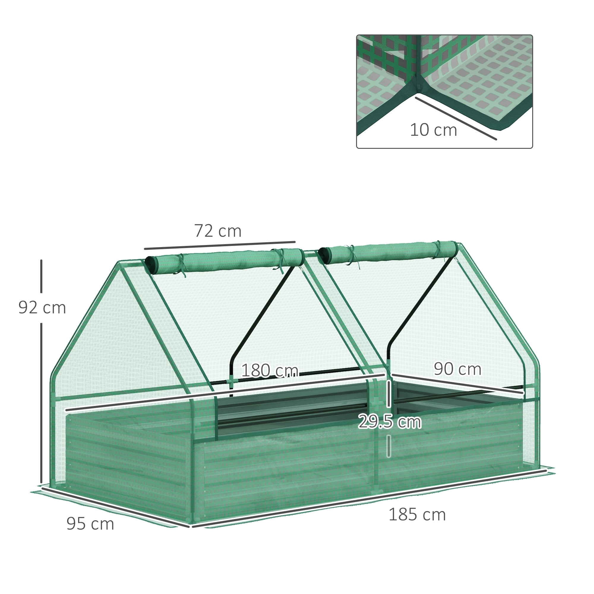 Outsunny Metal Planter Box with Cover, Raised Garden Bed with Greenhouse, for Herbs and Vegetables, Green and Dark Grey - North Peak Garden Furniture