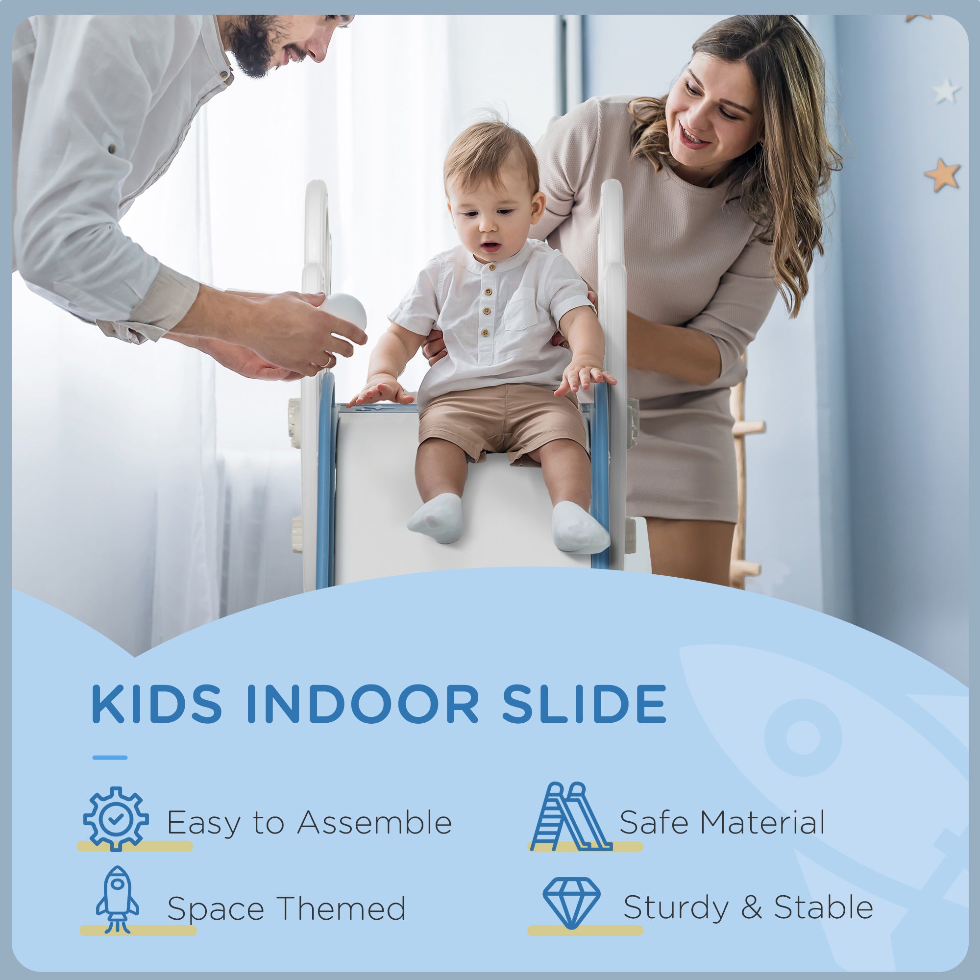 AIYAPLAY Space-Themed Baby Slide, Indoor Freestanding Kids Slide, for Ages 1.5-3 Years - Blue - North Peak Garden Furniture