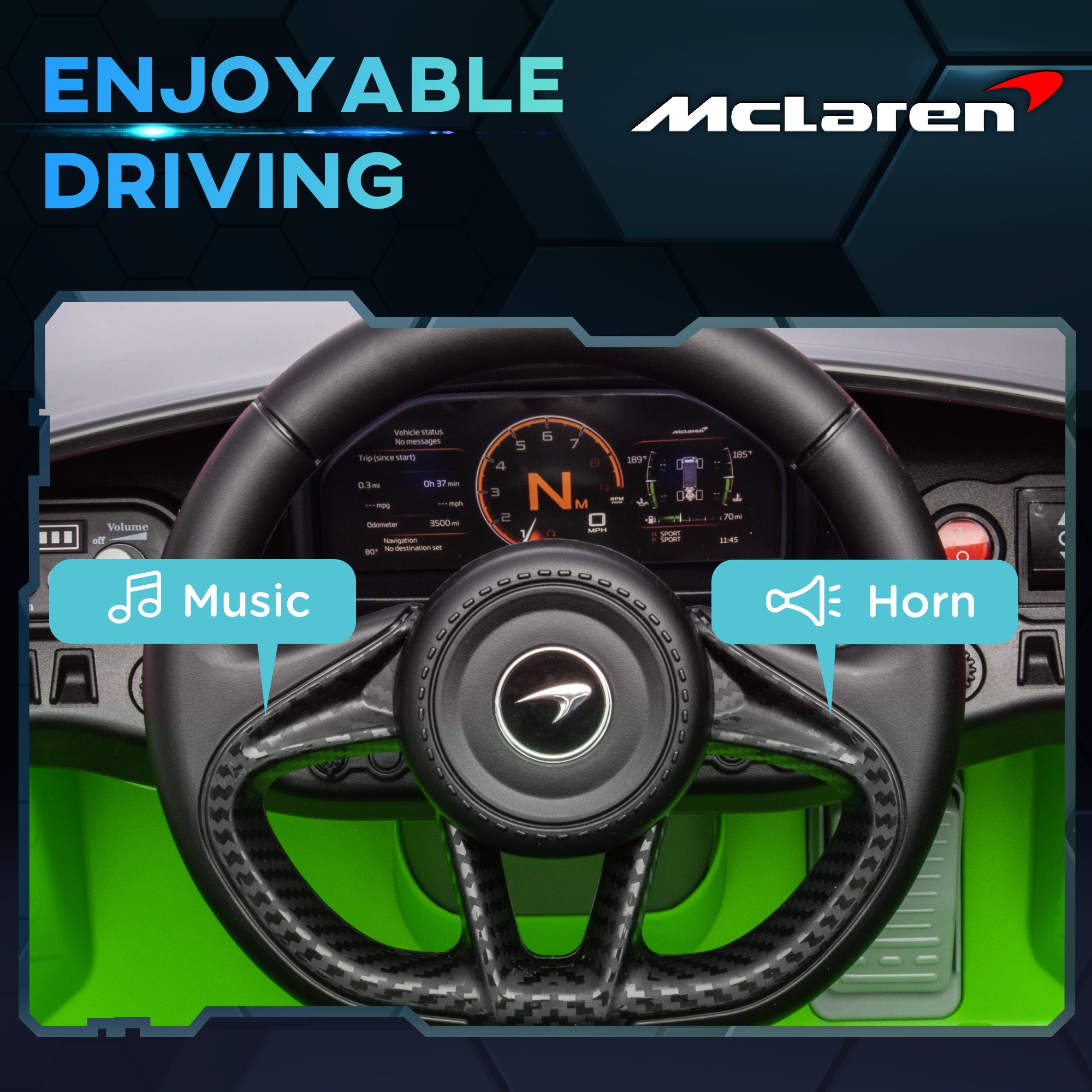 AIYAPLAY McLaren 765LT Licensed 12V Kids Electric Ride on Car with Butterfly Doors Remote Control Transport Wheels Green - North Peak Garden Furniture