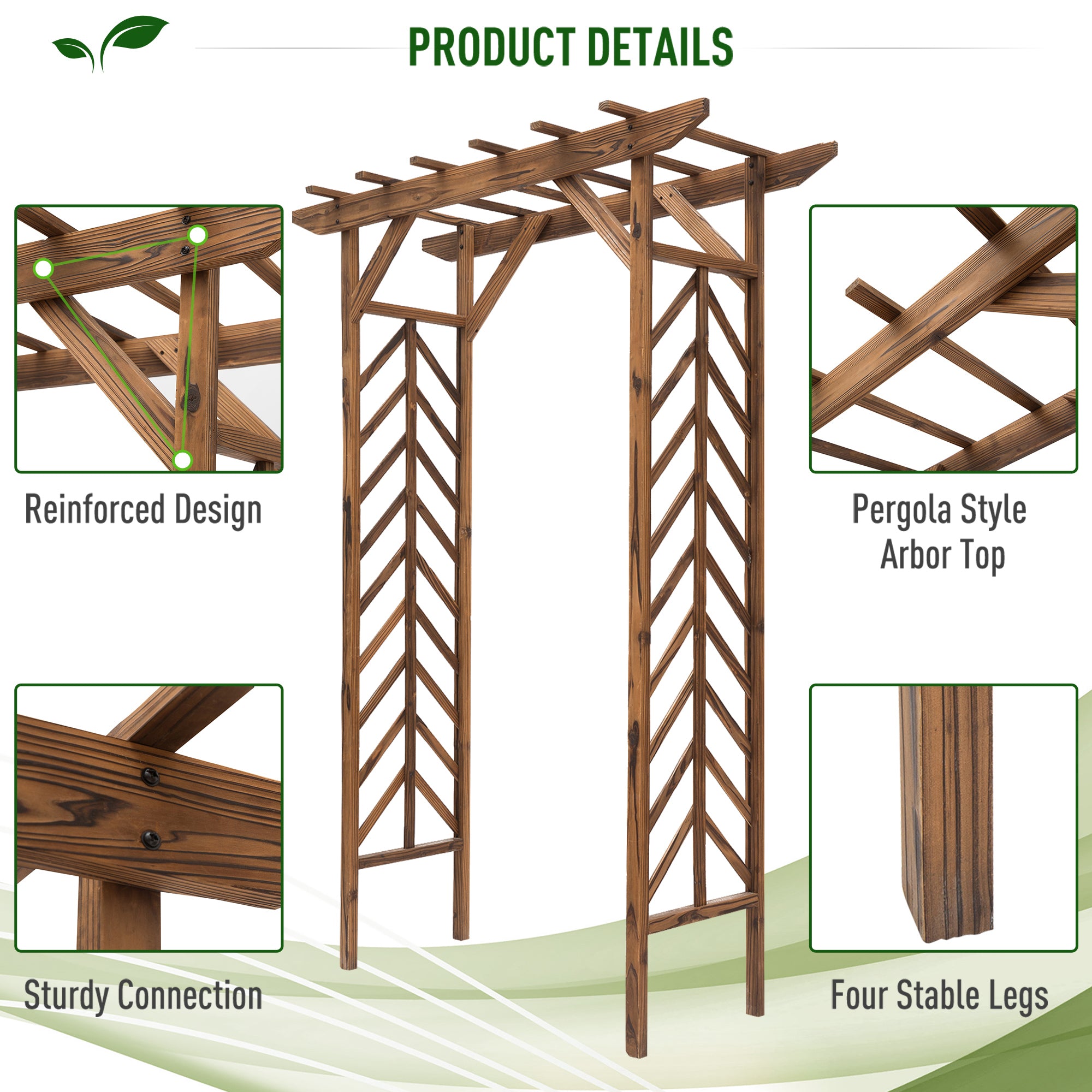 Outsunny Wooden Garden Arbor, Arch Trellis with Classic Countryside Style, Pergola Style Roof for Climbing Vines
