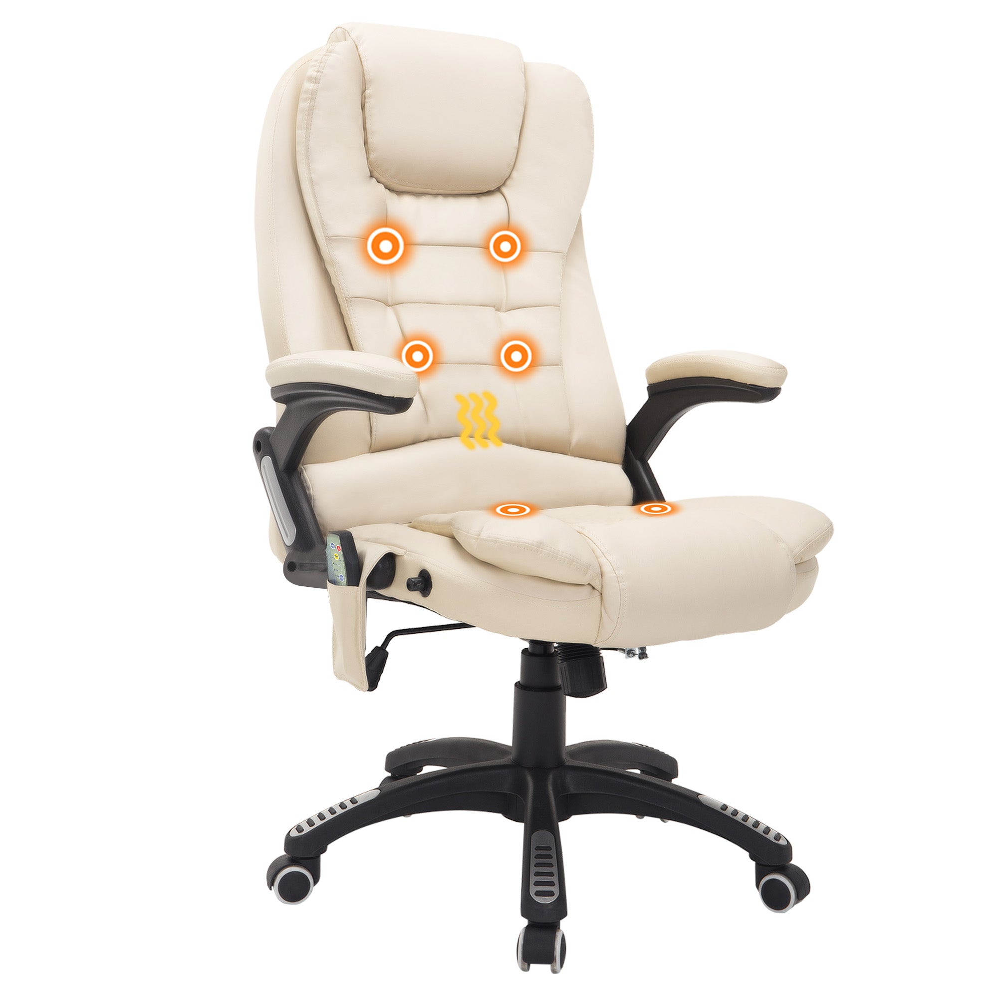 HOMCOM Heated Massage Office Chair, PU Leather Executive Office Chair with High Back, Tilt and Reclining Function, Beige